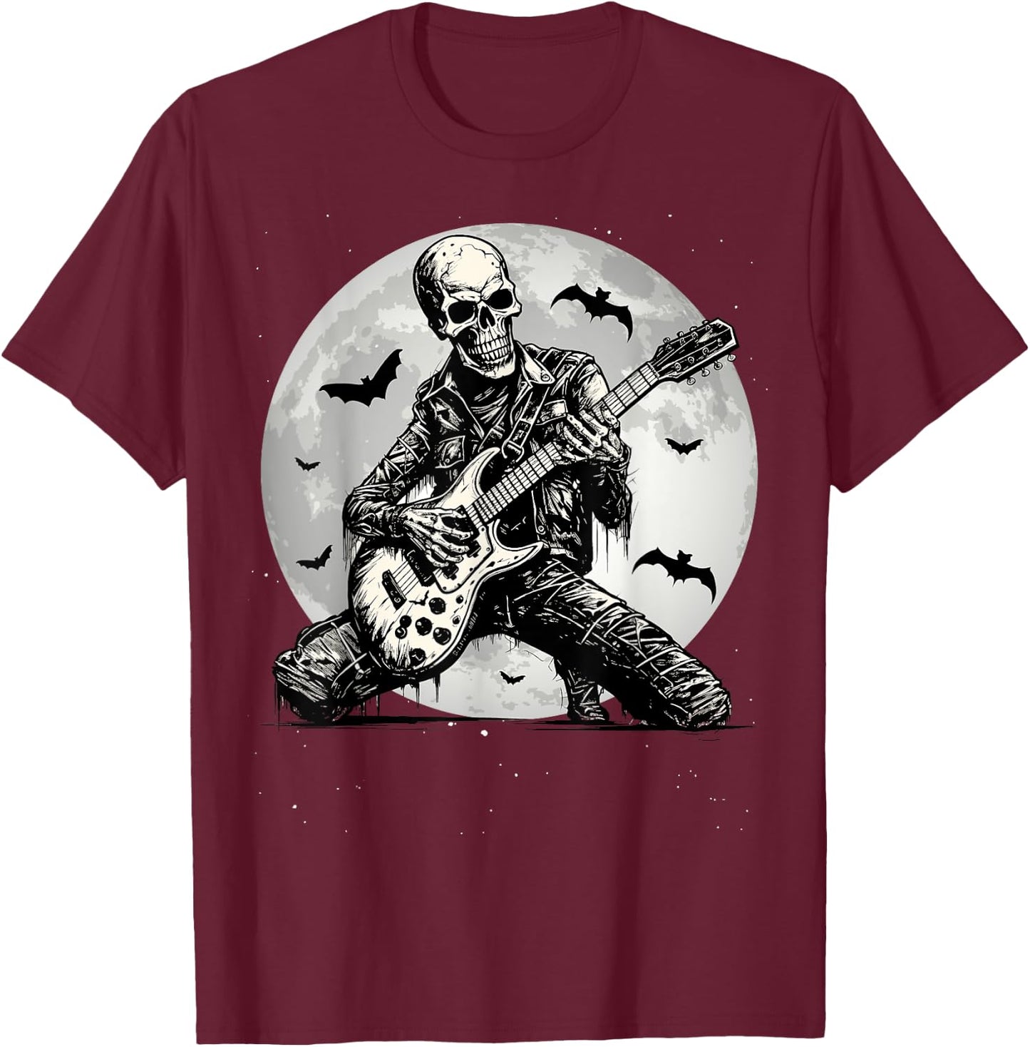 Skeleton Playing Guitar Punk Rock Music Halloween Kids T-Shirt - T-Shirt | Maroon
