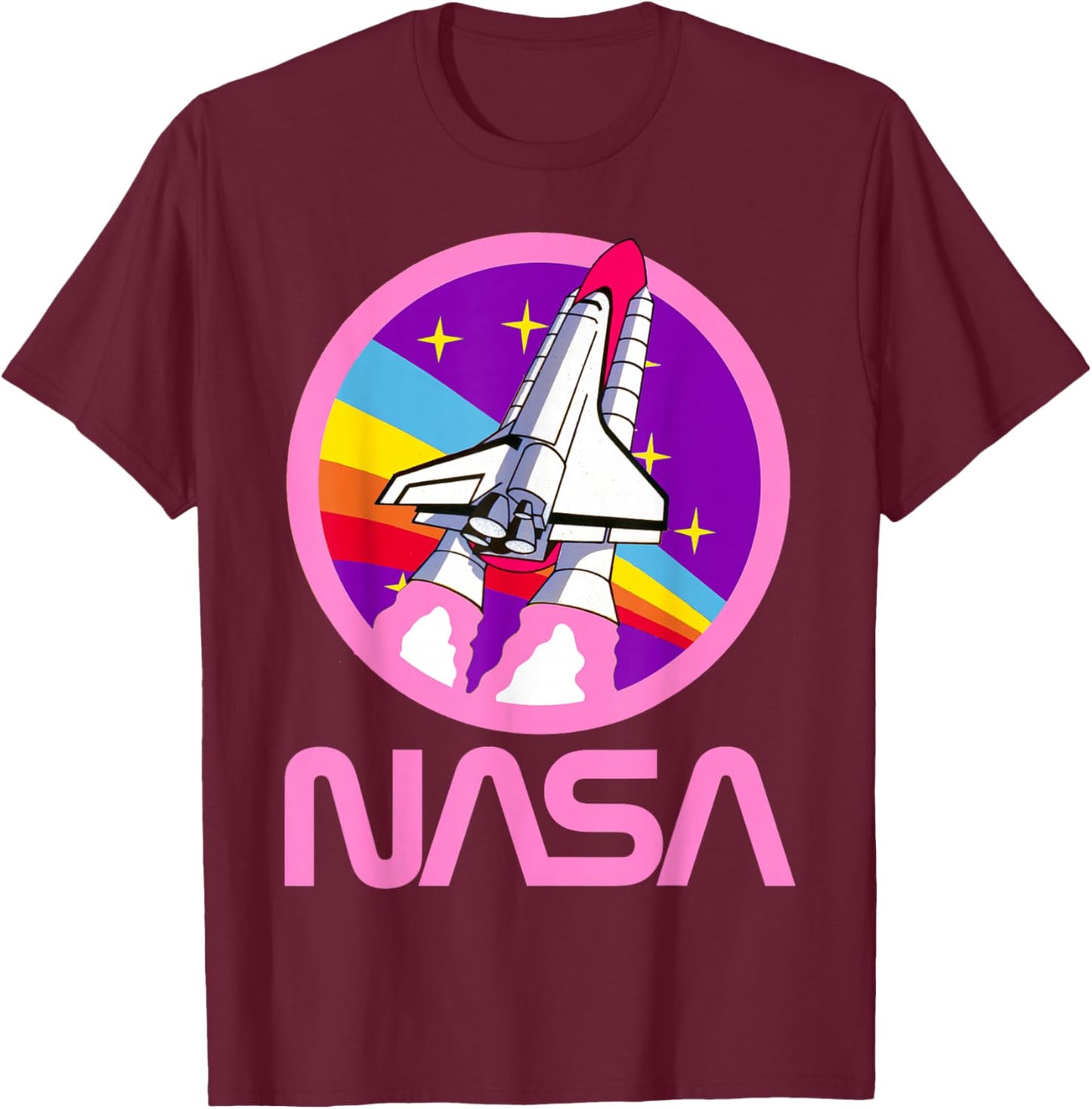 Nerdy NASA Rainbow Rocket Launch Girls Science Teacher T-Shirt - T-Shirt | Maroon