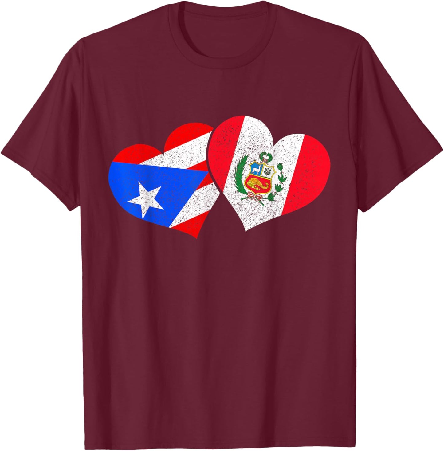Puerto Rico & Peru Pride Heritage Puerto Rican Peru Flag T-Shirt - T-Shirt | Maroon
