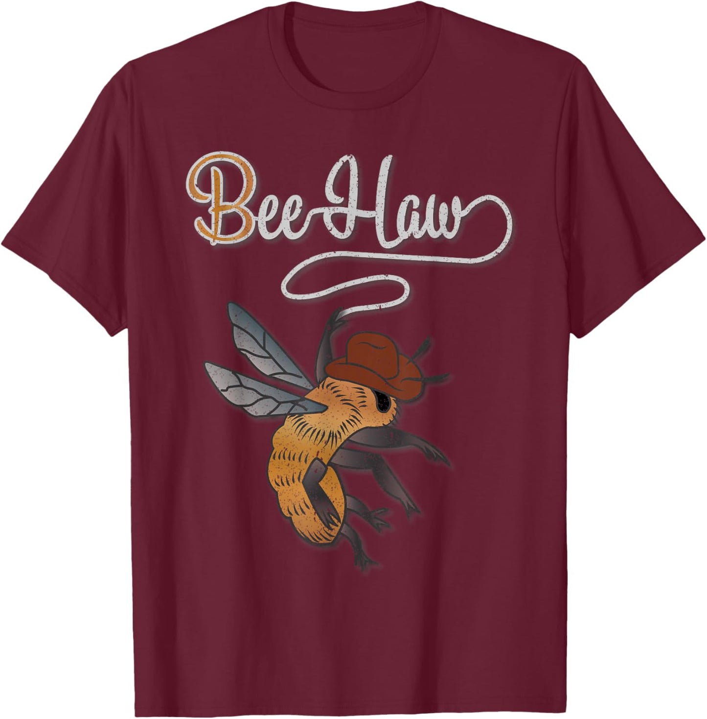 Retro Vintage Bee Haw Cowboy Cowgirl Wild Western Country T-Shirt - T-Shirt | Maroon