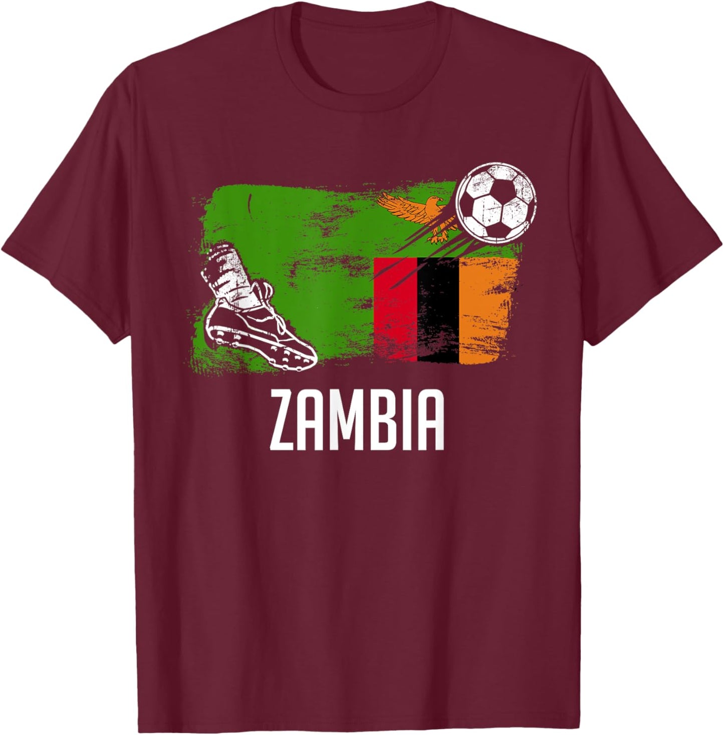 Zambia Flag Jersey Zambian Soccer Team Zambian T-Shirt - T-Shirt | Maroon