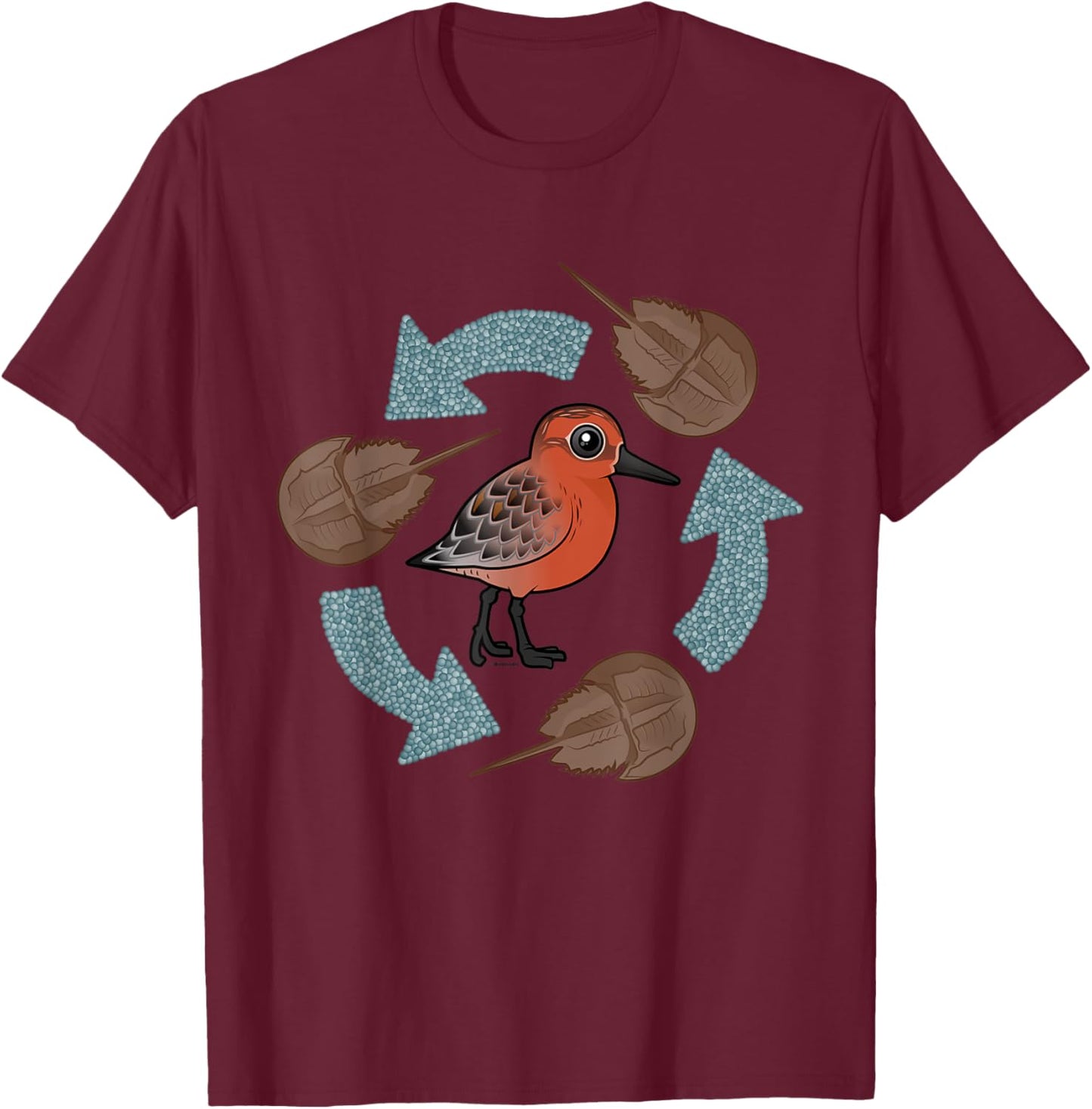 Horseshoe Crab Eggs - Red Knot Circle of Life Cartoon Bird T-Shirt - T-Shirt | Maroon