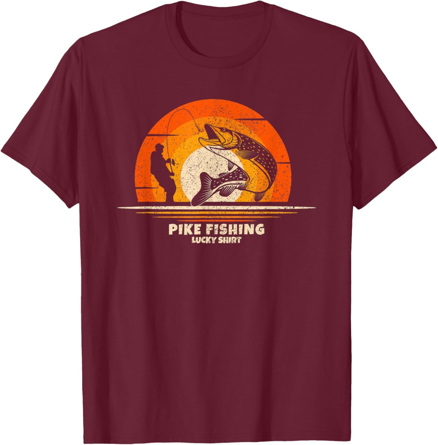 Pike Fisherman Lucky Charm Pike Fishing T-Shirt - T-Shirt | Maroon
