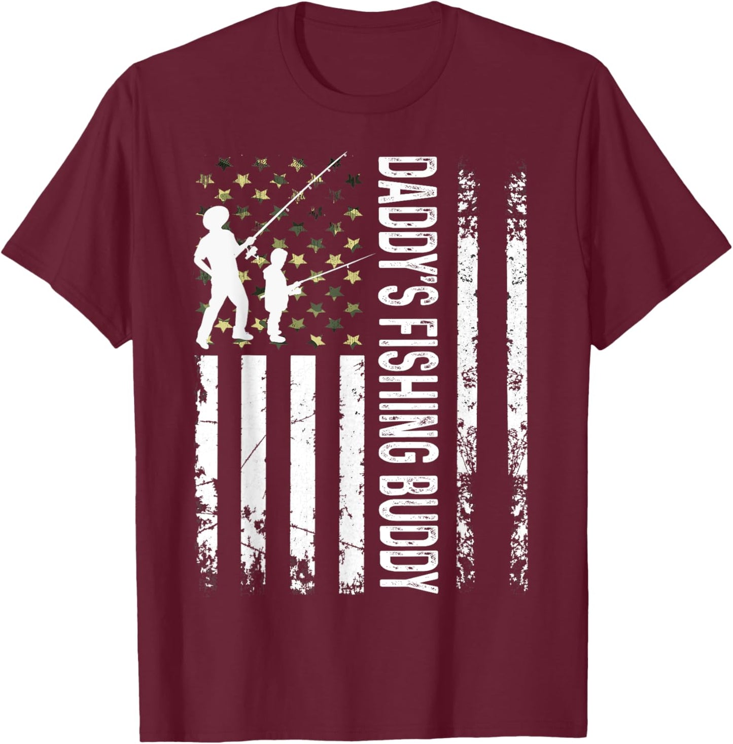 Young Fisherman Daddy's Fishing Buddy Dad-Son Team T-Shirt - T-Shirt | Maroon