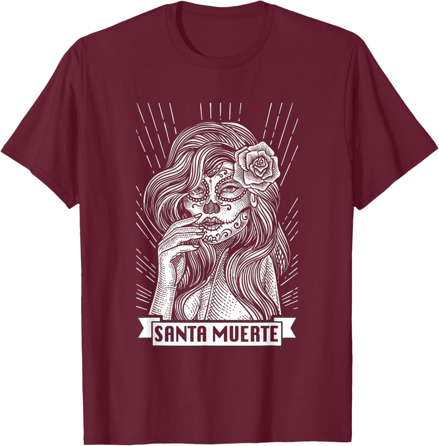 Santa Muerte Female Deity Satanic Mexican Dead Sugar Skull T-Shirt - T-Shirt | Maroon