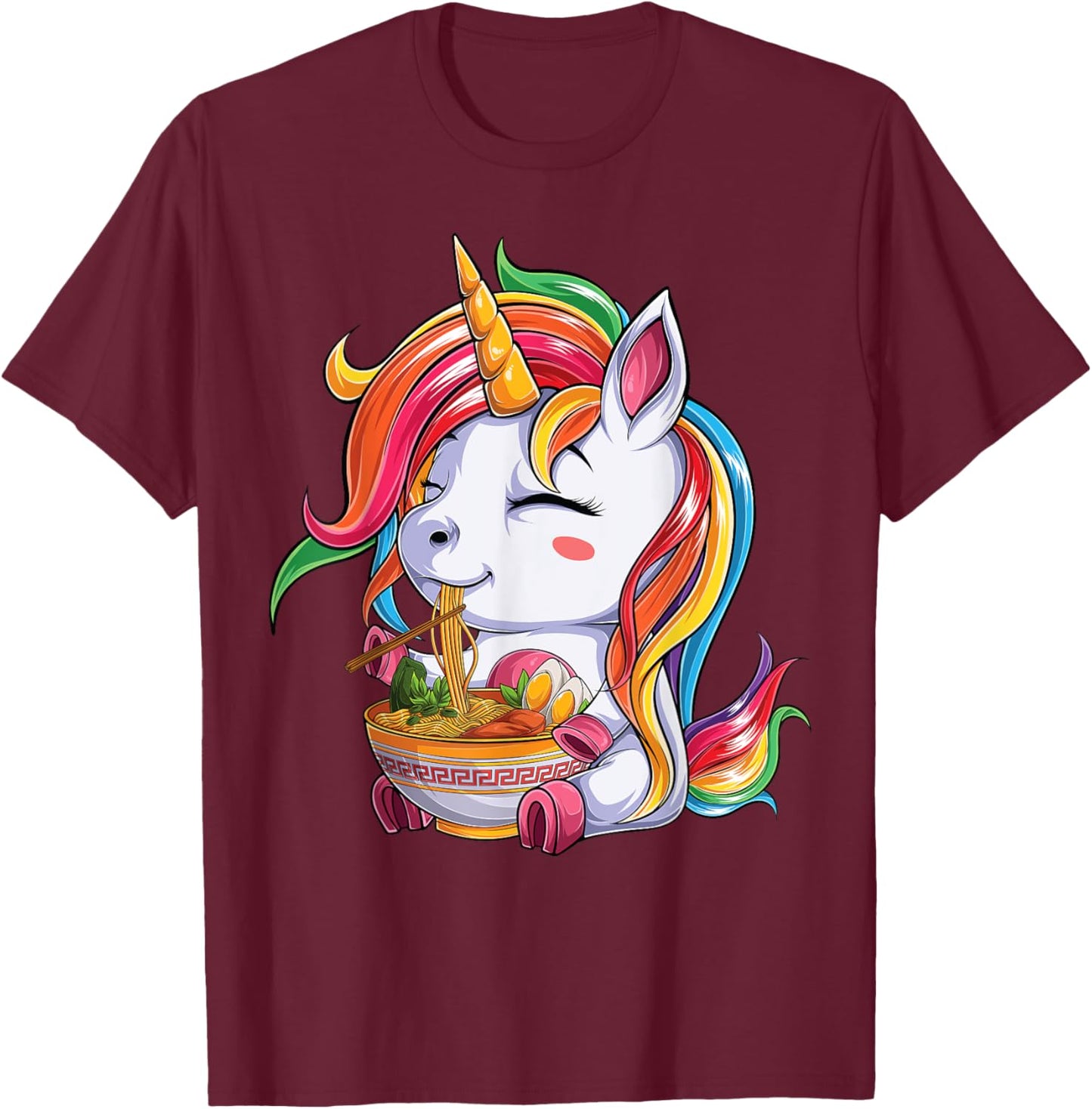 kawaii japanese anime Unicorn Girl ramen Food Lovers T-Shirt - T-Shirt | Maroon