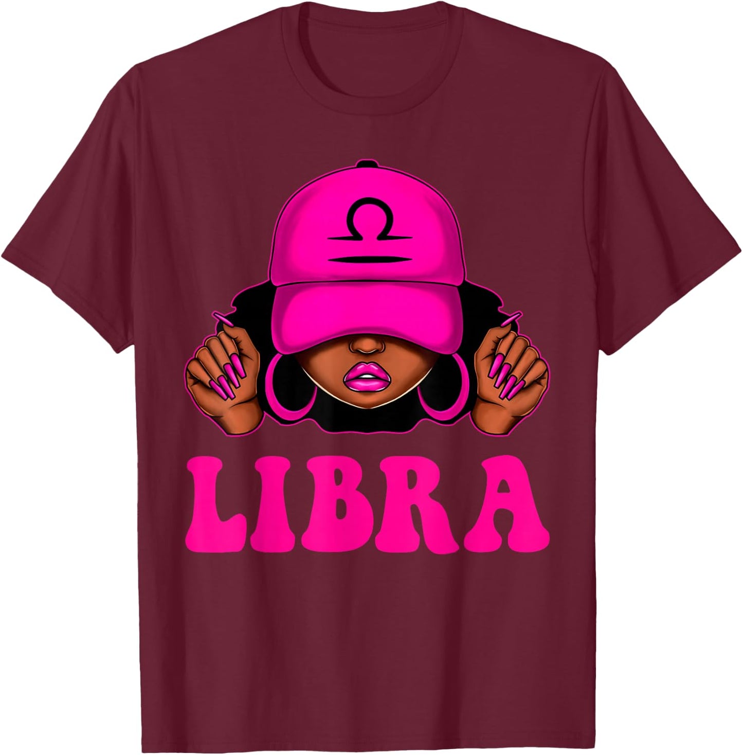 Libra Queen Sassy Black Woman Afro Girl Zodiac Birthday T-Shirt - T-Shirt | Maroon