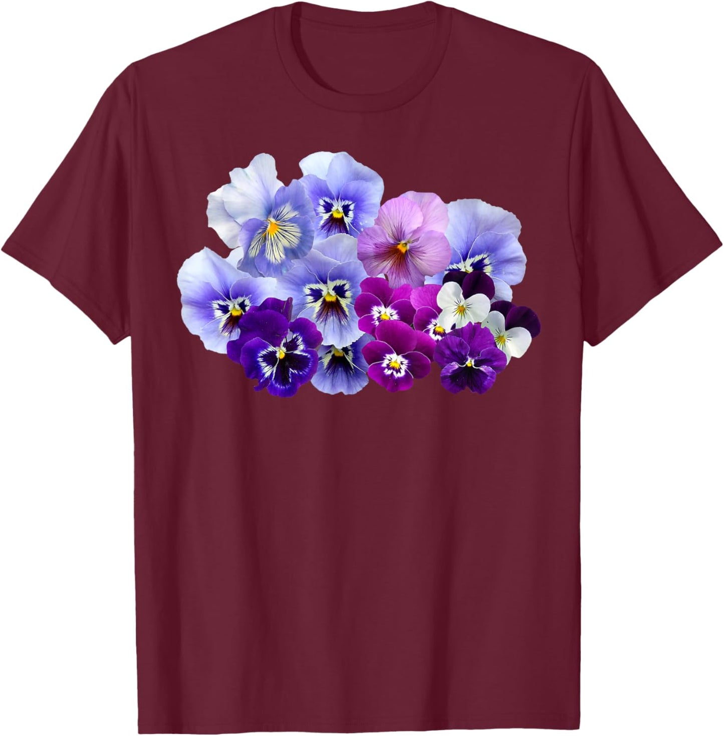 Purple and Blue Pansies Flower Gardening Pansy Lover Design T-Shirt - T-Shirt | Maroon