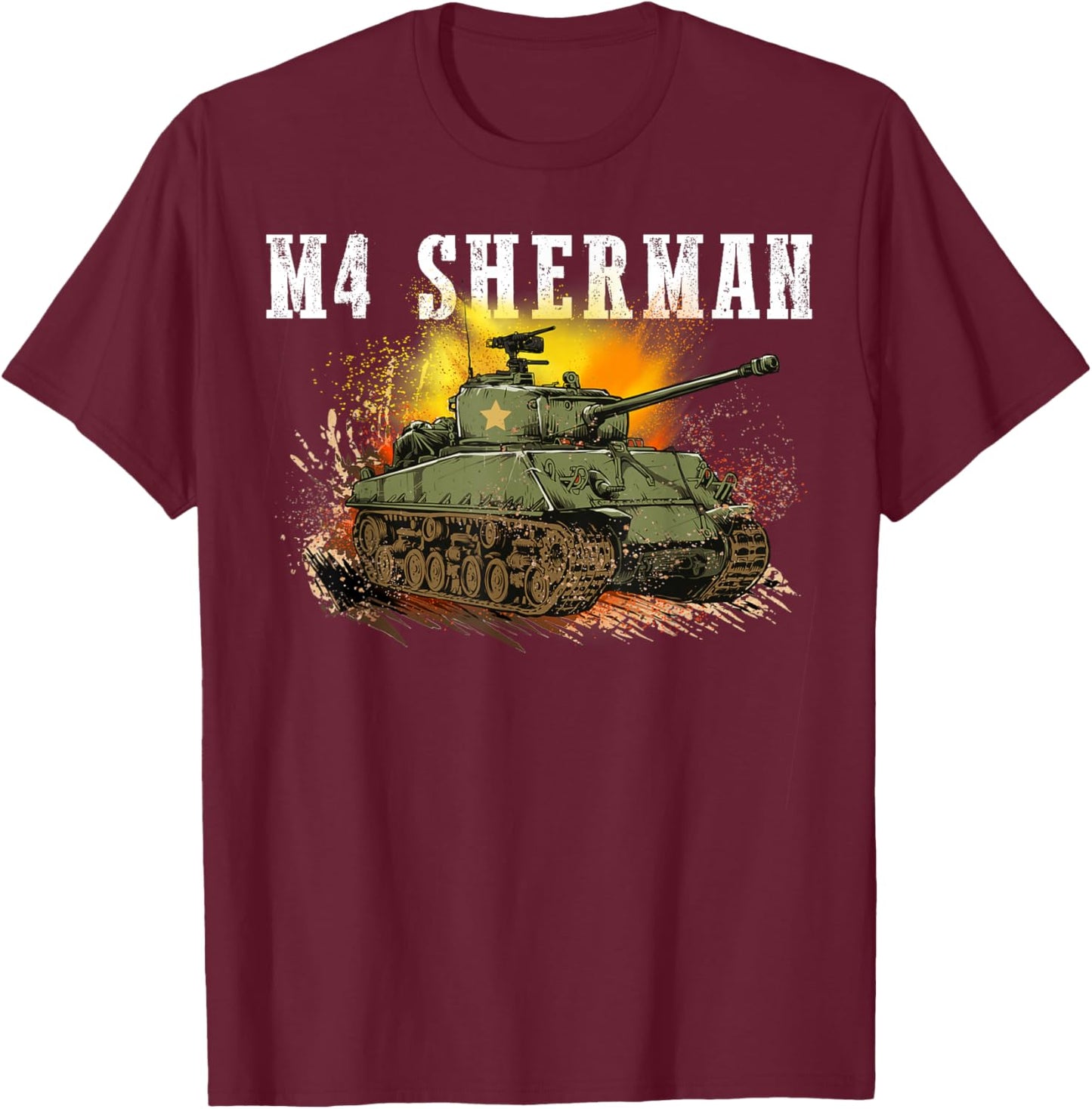 M4 Sherman The WW2 Tank a WWII Army Tank for Military Boys T-Shirt - T-Shirt | Maroon