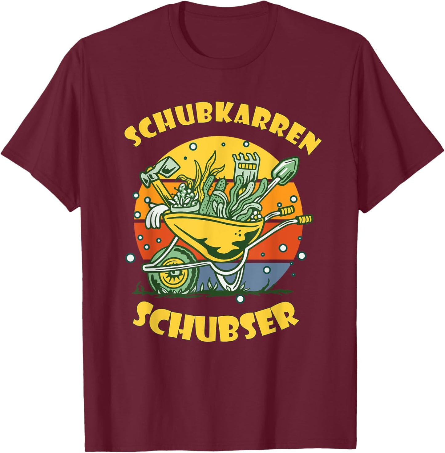 Gardening fun. Wheelbarrow pusher, Funny Garden Gardens T-Shirt - T-Shirt | Maroon