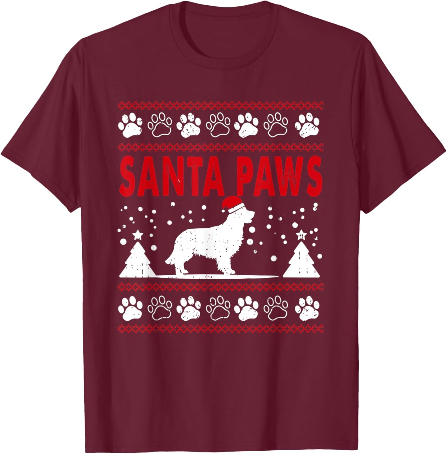 Santa Paw Golden Retriever Dog Merry Christmas Pajamas Women Kids T-Shirt - T-Shirt | Maroon