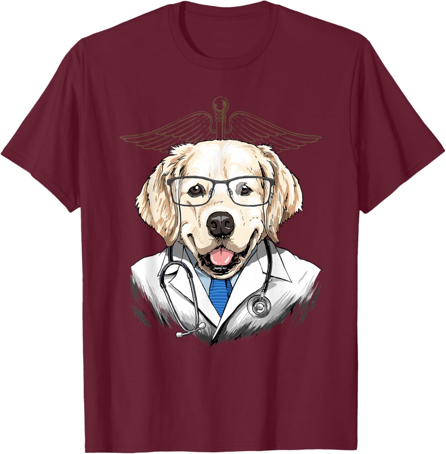 Golden Retriever Dogtor Vet Veterinarian Dog Doctor T-Shirt - T-Shirt | Maroon