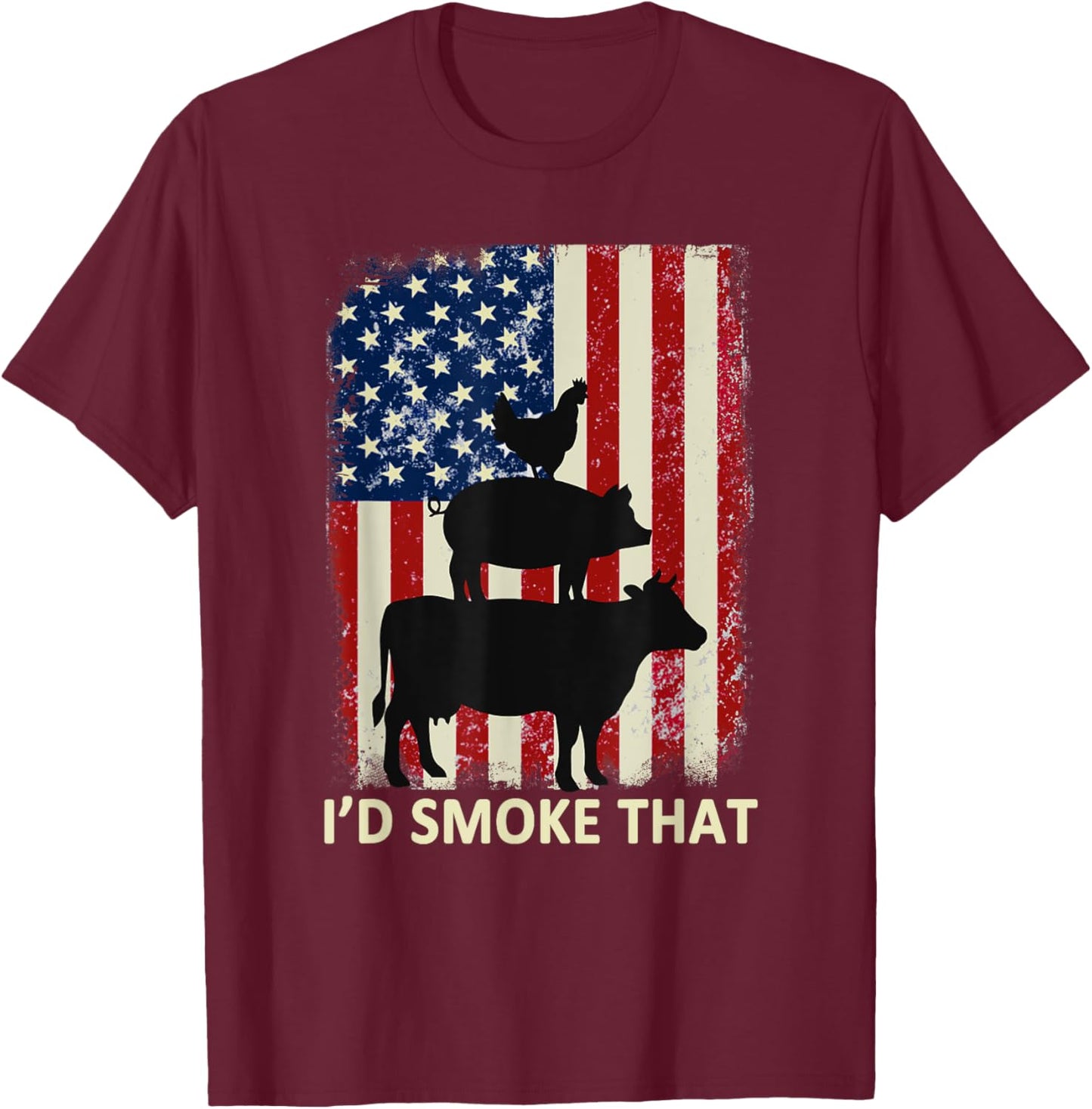 I'd Smoke That American Flag Funny BBQ Men T-Shirt - T-Shirt | Maroon