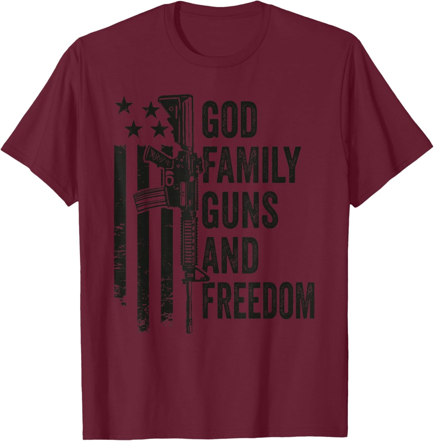 GOD Family Guns & Freedom - Gun Rights Faith Jesus Camo T-Shirt - T-Shirt | Maroon