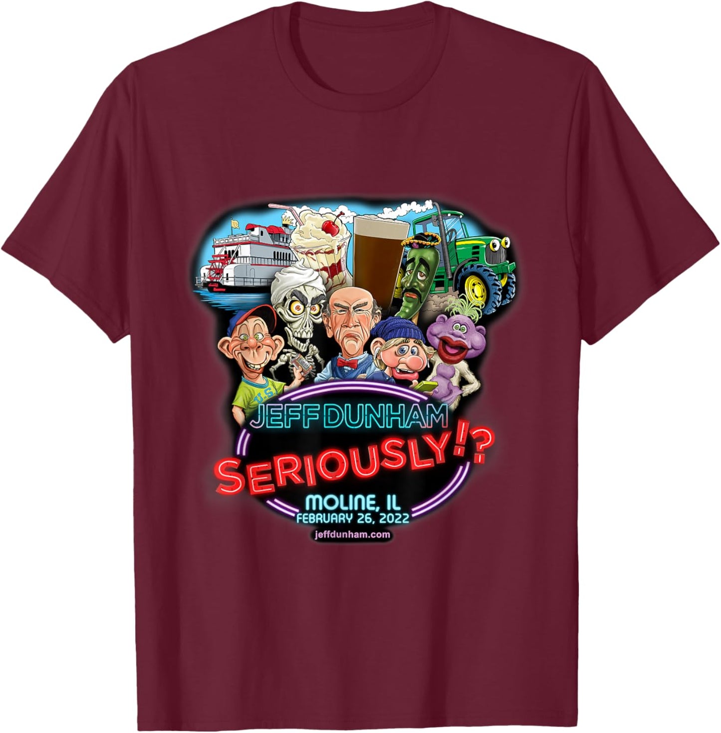 Jeff Dunham Moline, IL T-Shirt - T-Shirt | Maroon