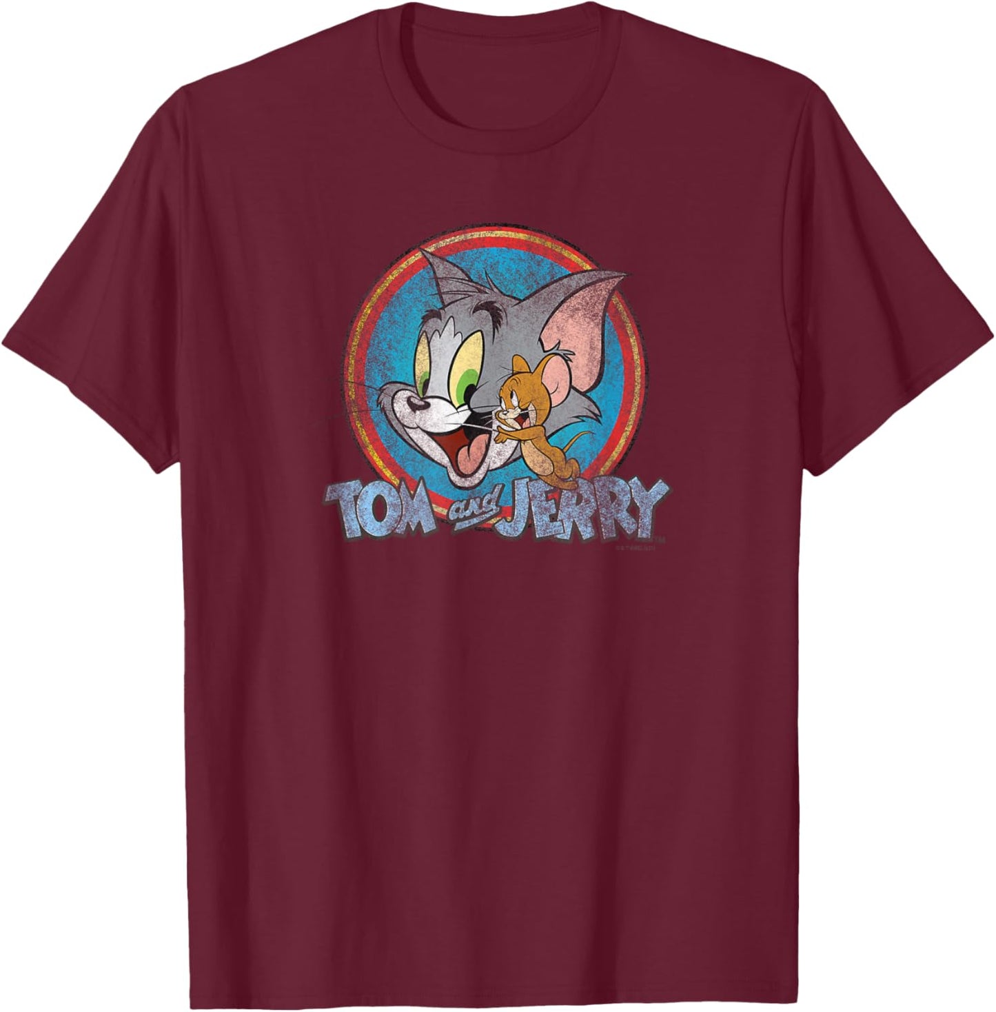 Tom and Jerry Yellow Red Blue Circle Logo T-Shirt - T-Shirt | Maroon