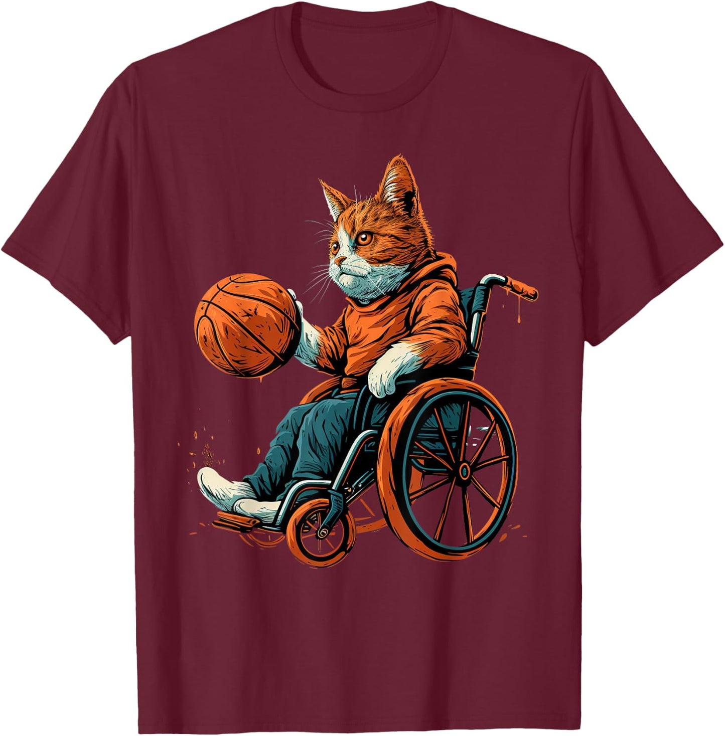 Wheelchair basketball player Cat on Wheelchair Basketball T-Shirt - T-Shirt | Maroon