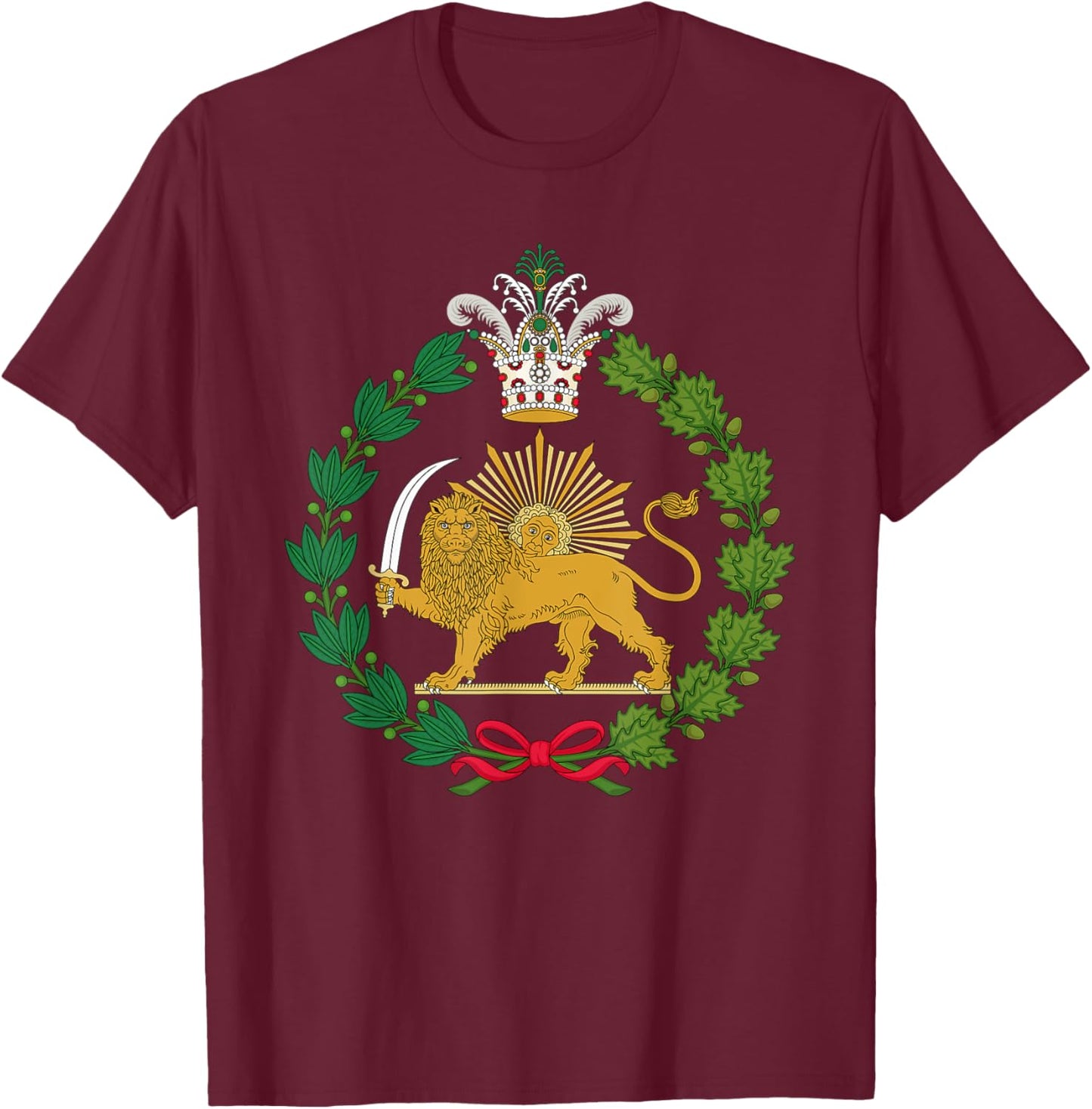 Iranian pride lion and sun of Qajar and Pahlavi T-Shirt - T-Shirt | Maroon
