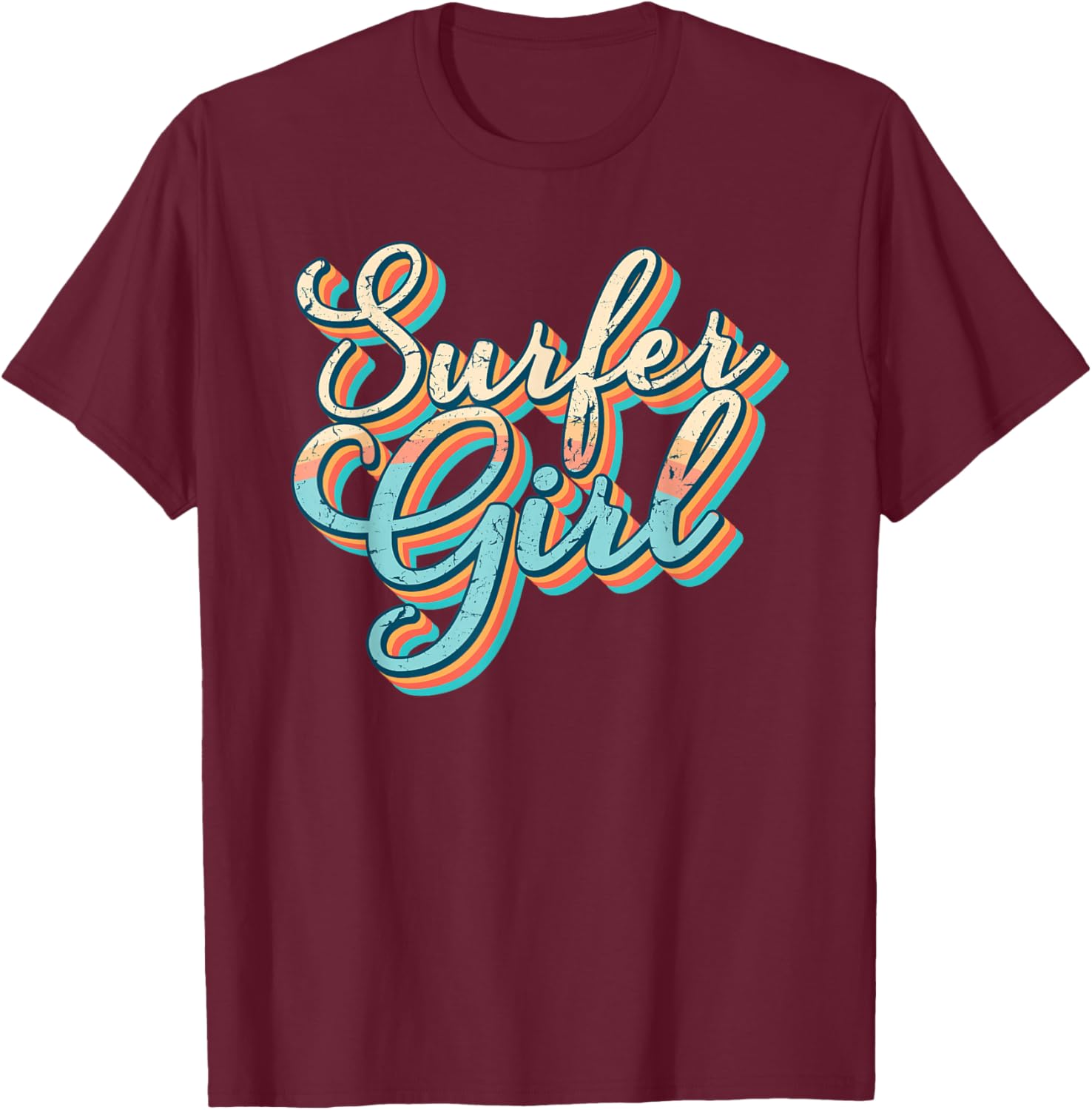 Surfer Girl Women Girls Beach Summer Cool Surfing Retro Surf T-Shirt - T-Shirt | Maroon