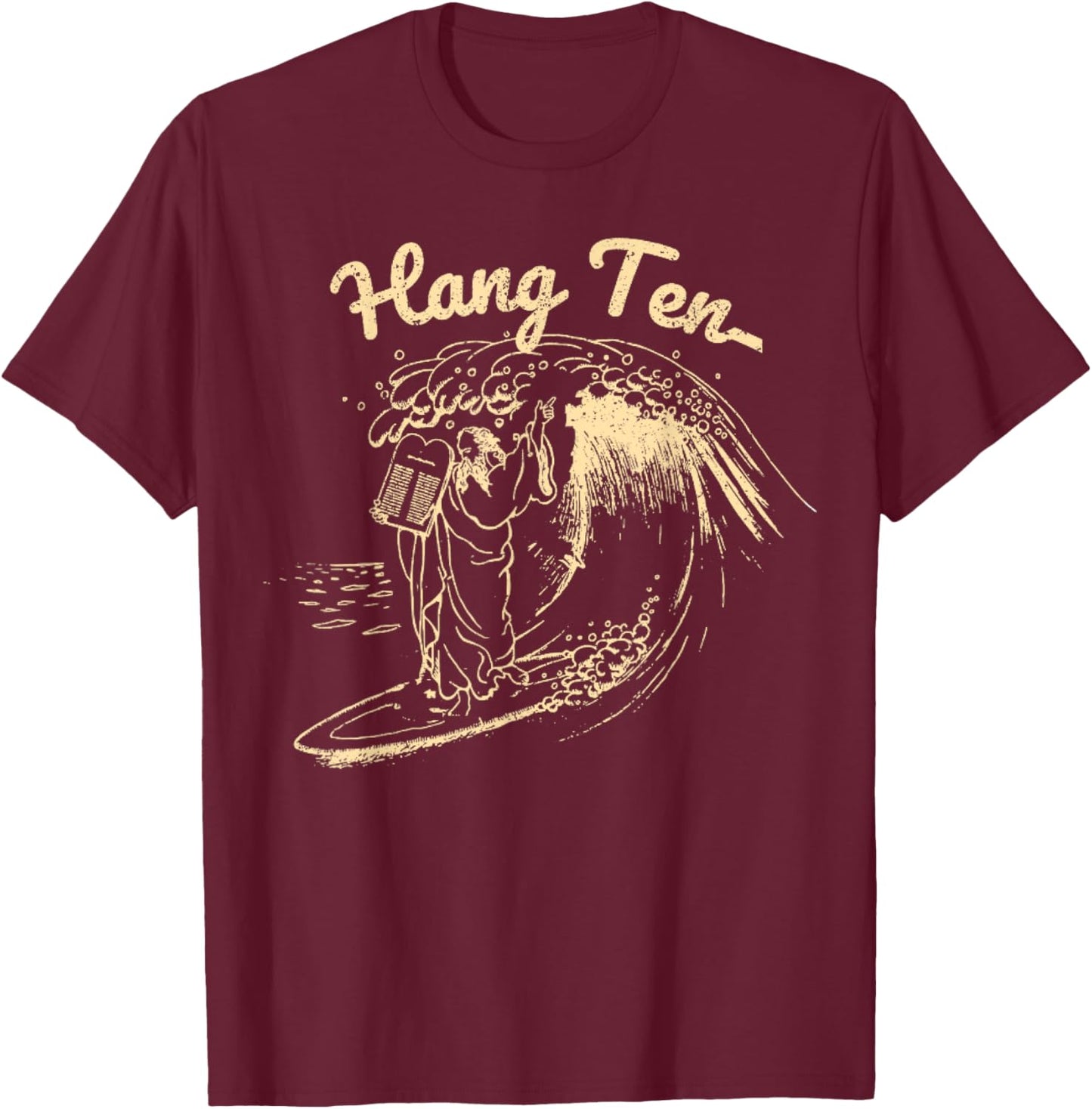 Vintage Surfing Moses Hang Ten T-Shirt - T-Shirt | Maroon