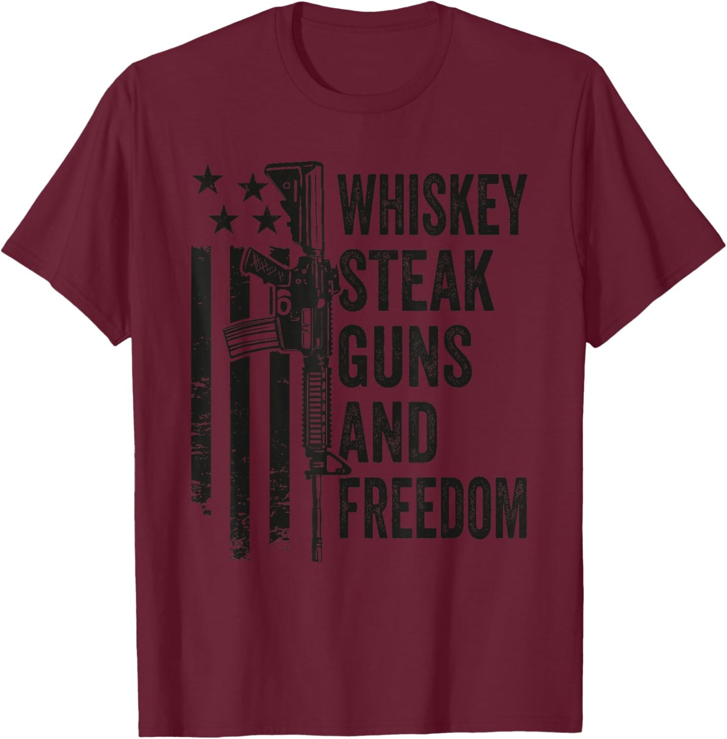 Whiskey Steak Guns & Freedom - Funny Gun BBQ Grill Camo Flag T-Shirt - T-Shirt | Maroon