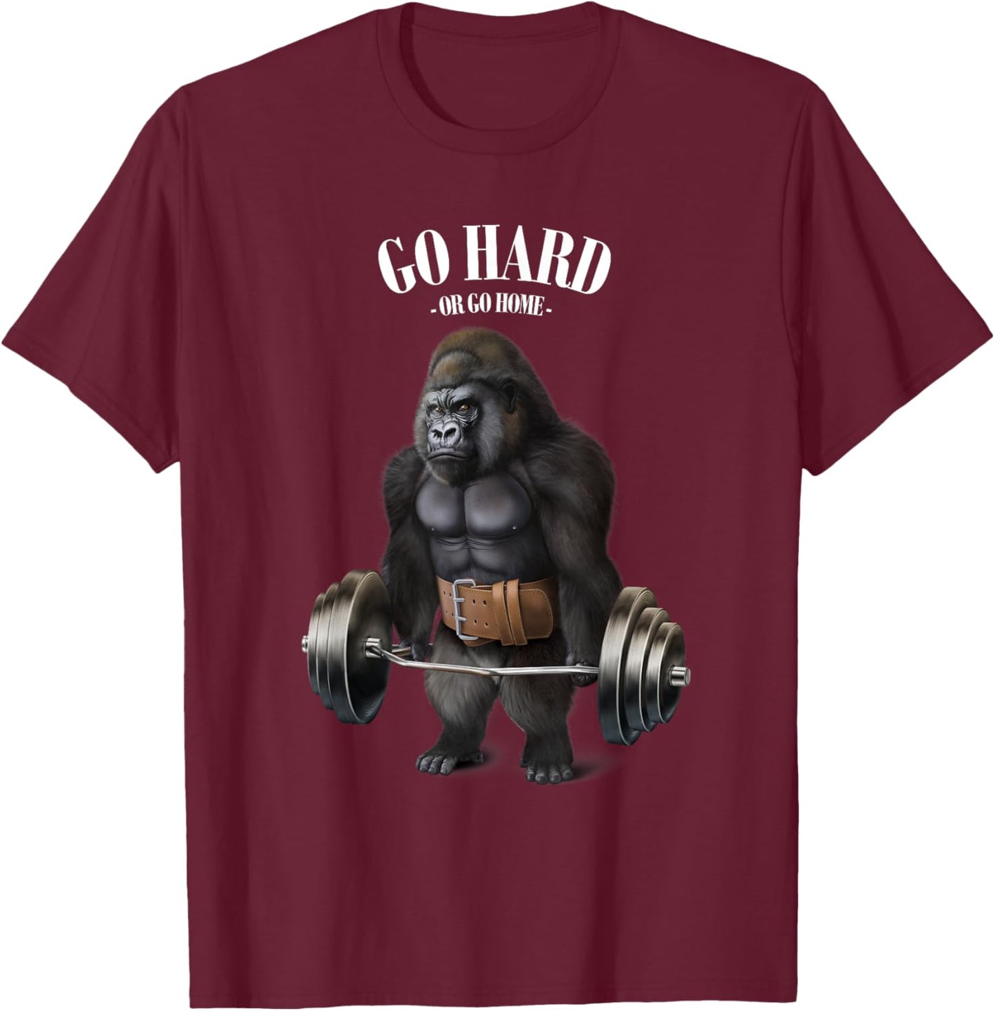 Gorilla Muscle Training with Barbell Shrug Bar Fitness Gym T-Shirt - T-Shirt | Maroon