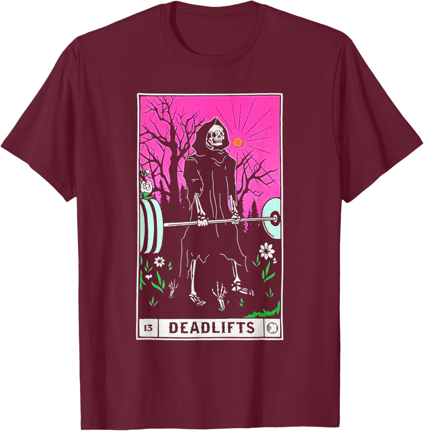 Funny Tarot Card Deadlifts Gym Workout Occult Reader Black - Classic Fit T-Shirt - T-Shirt | Maroon