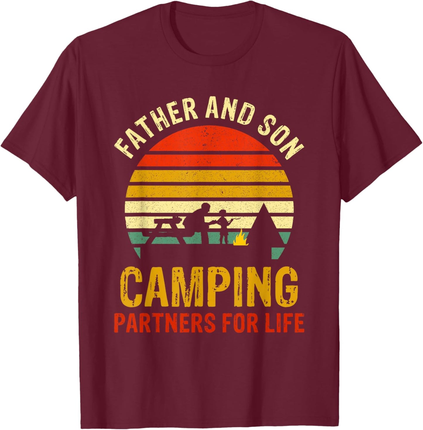 Vintage Dad And Son Camping Partners For Life Fathers Day T-Shirt - T-Shirt | Maroon