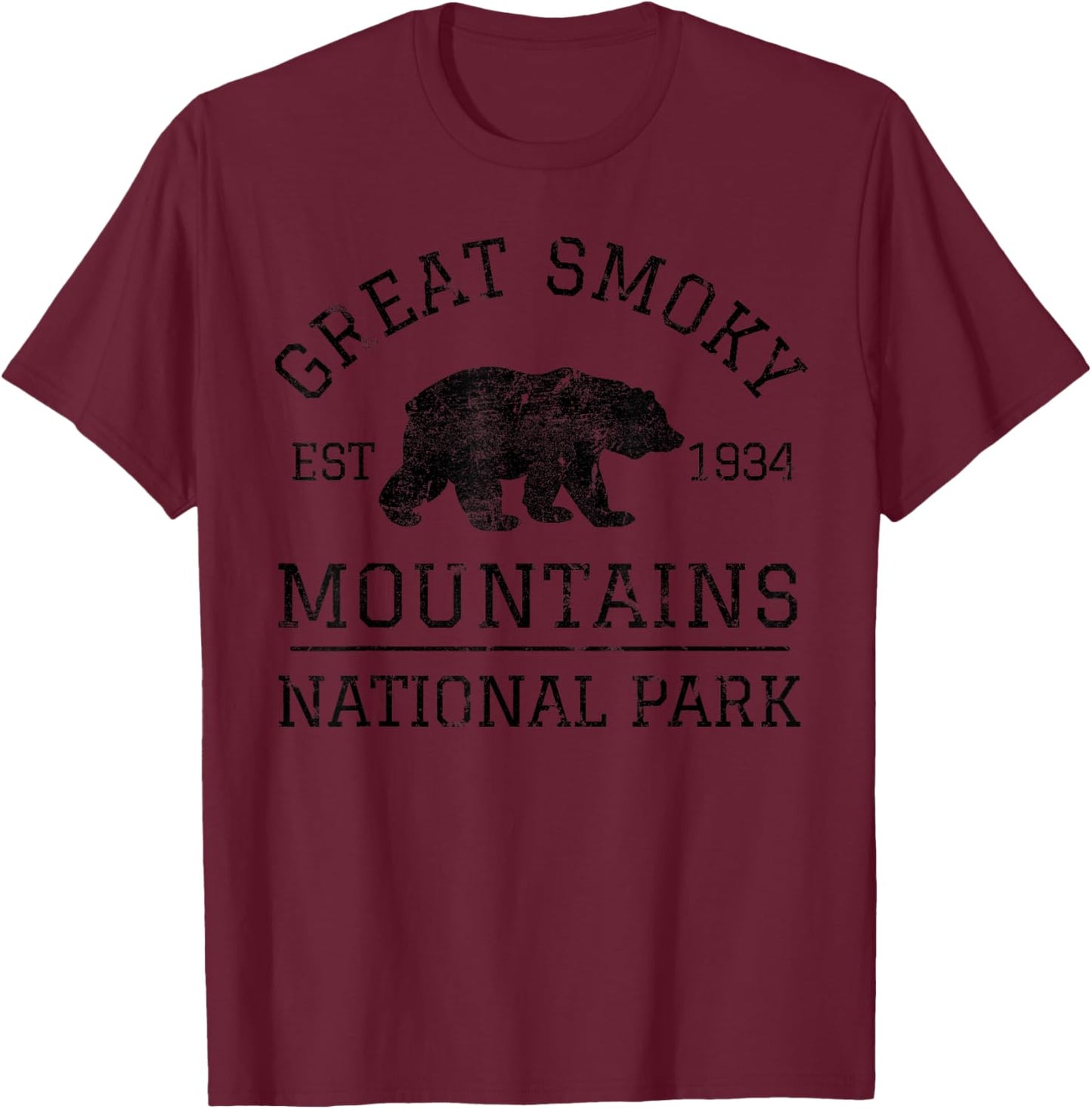 Great Smoky Mountains National Park Tennessee Bear Hiking T-Shirt - T-Shirt | Maroon