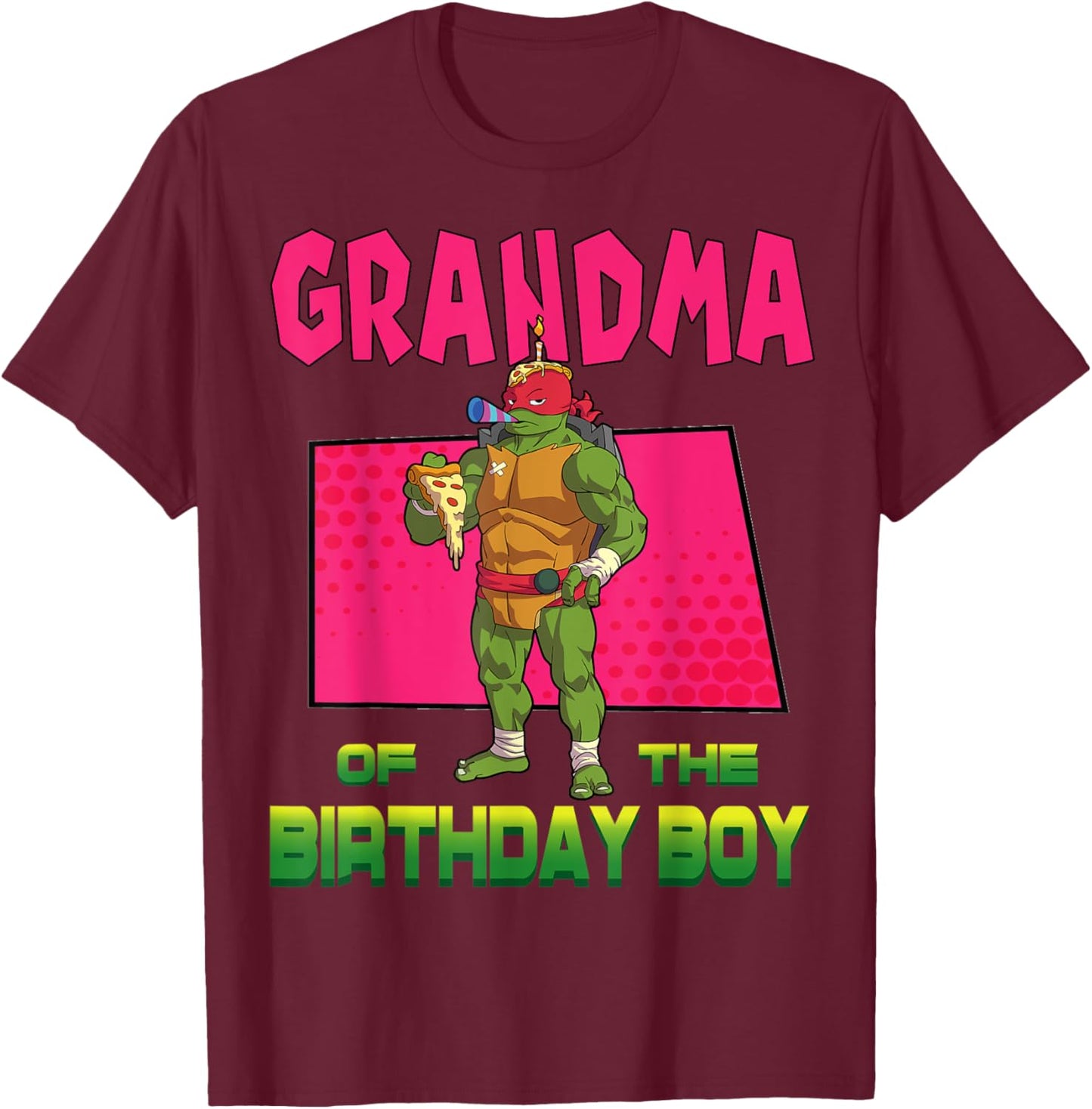 Mademark x Teenage Mutant Ninja Turtles - Raphael Grandma of the Birthday Boy Pizza Theme Party T-Shirt - T-Shirt | Maroon