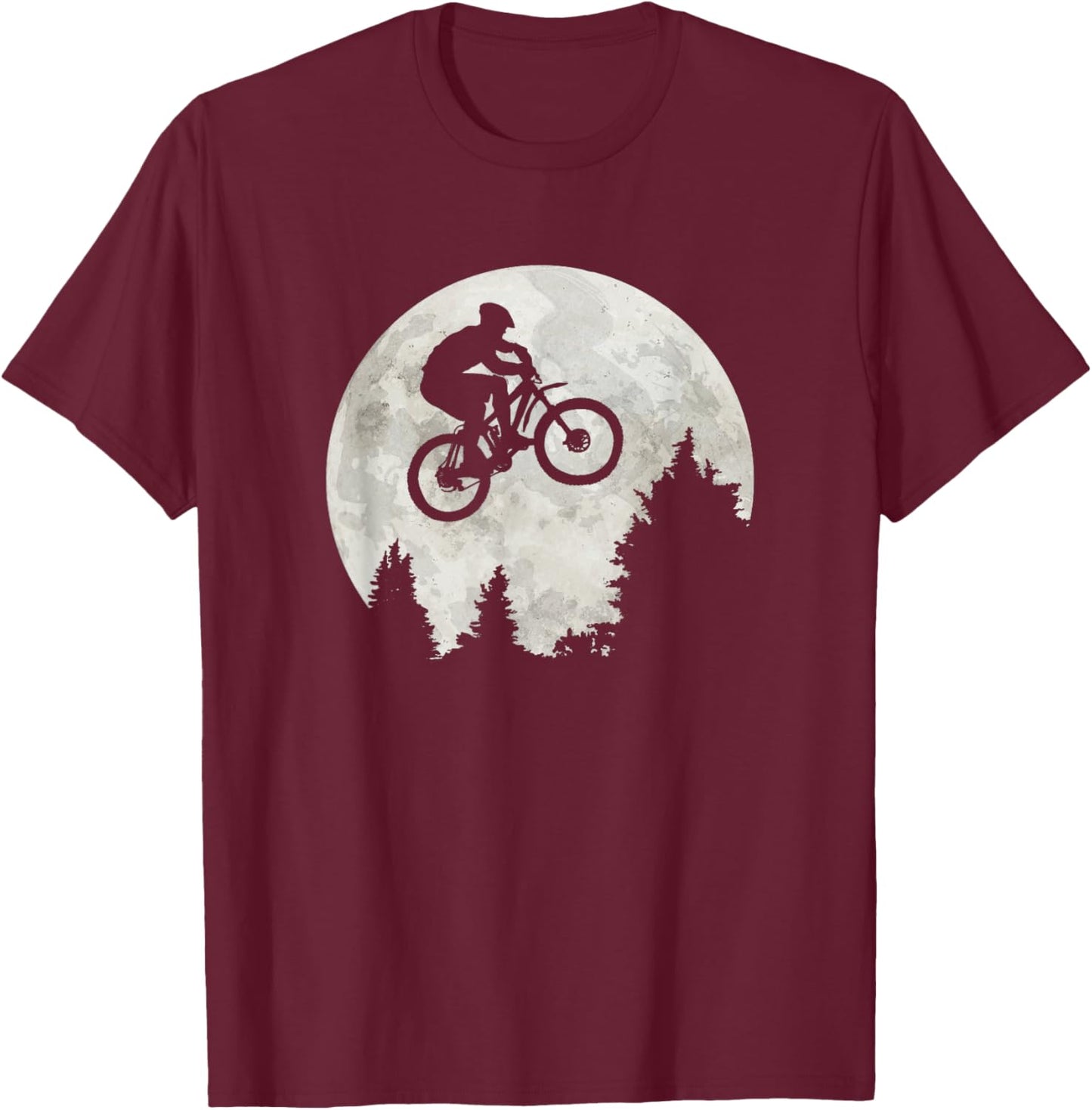 Mountain Bike moon jump funny MTB in Forest T-Shirt - T-Shirt | Maroon