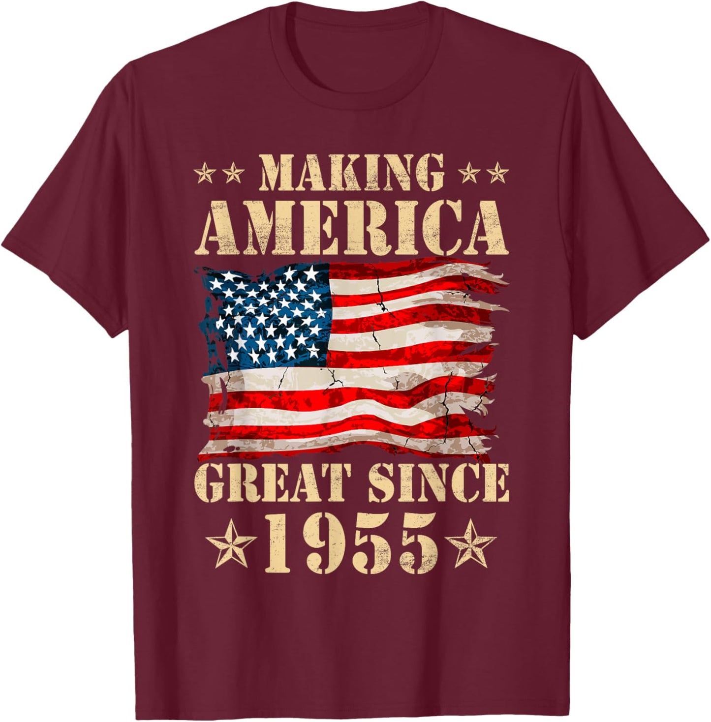 Vintage Making America Flag Great Since 1955 Birthday Party T-Shirt - T-Shirt | Maroon