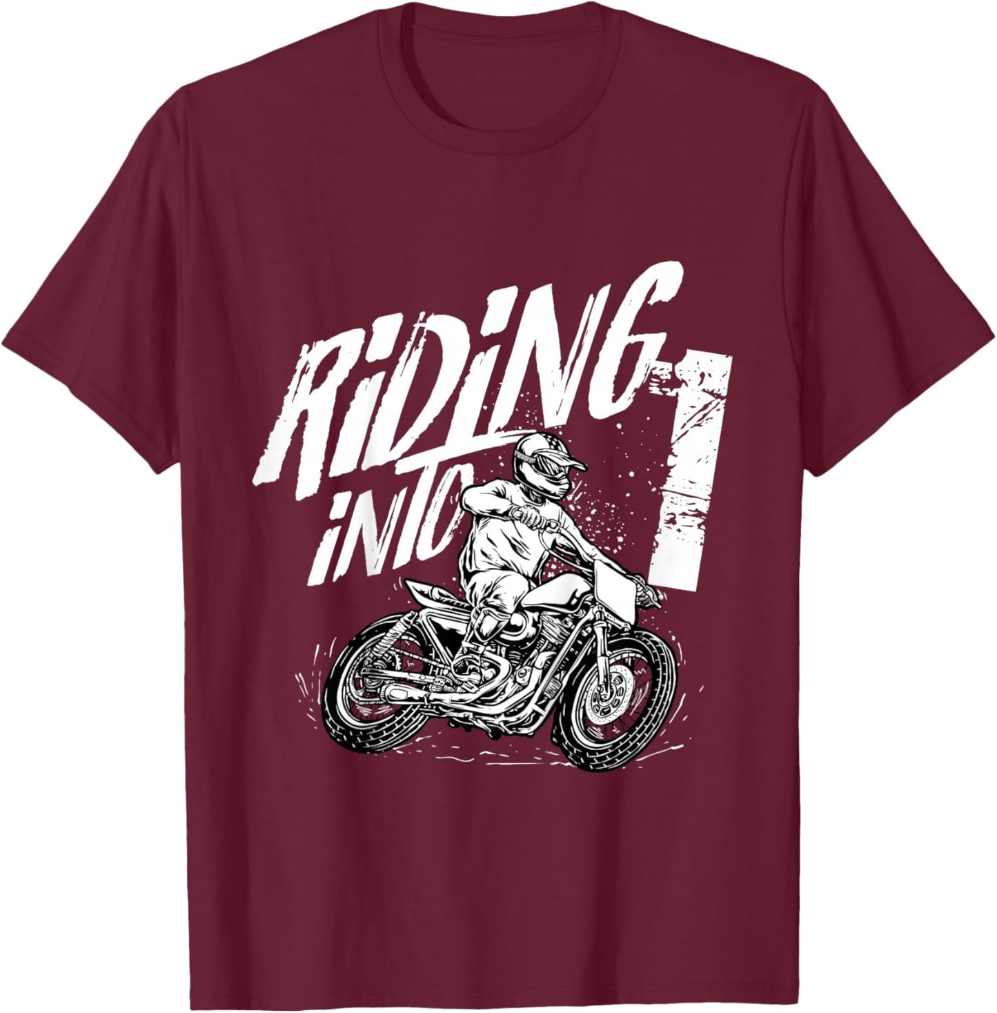 Riding Into 1 Year Old Dirt Bike - 1st Birthday Boy T-Shirt - T-Shirt | Maroon