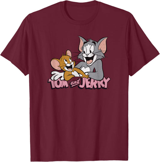 Tom and Jerry Pink Font T-Shirt - T-Shirt | Maroon