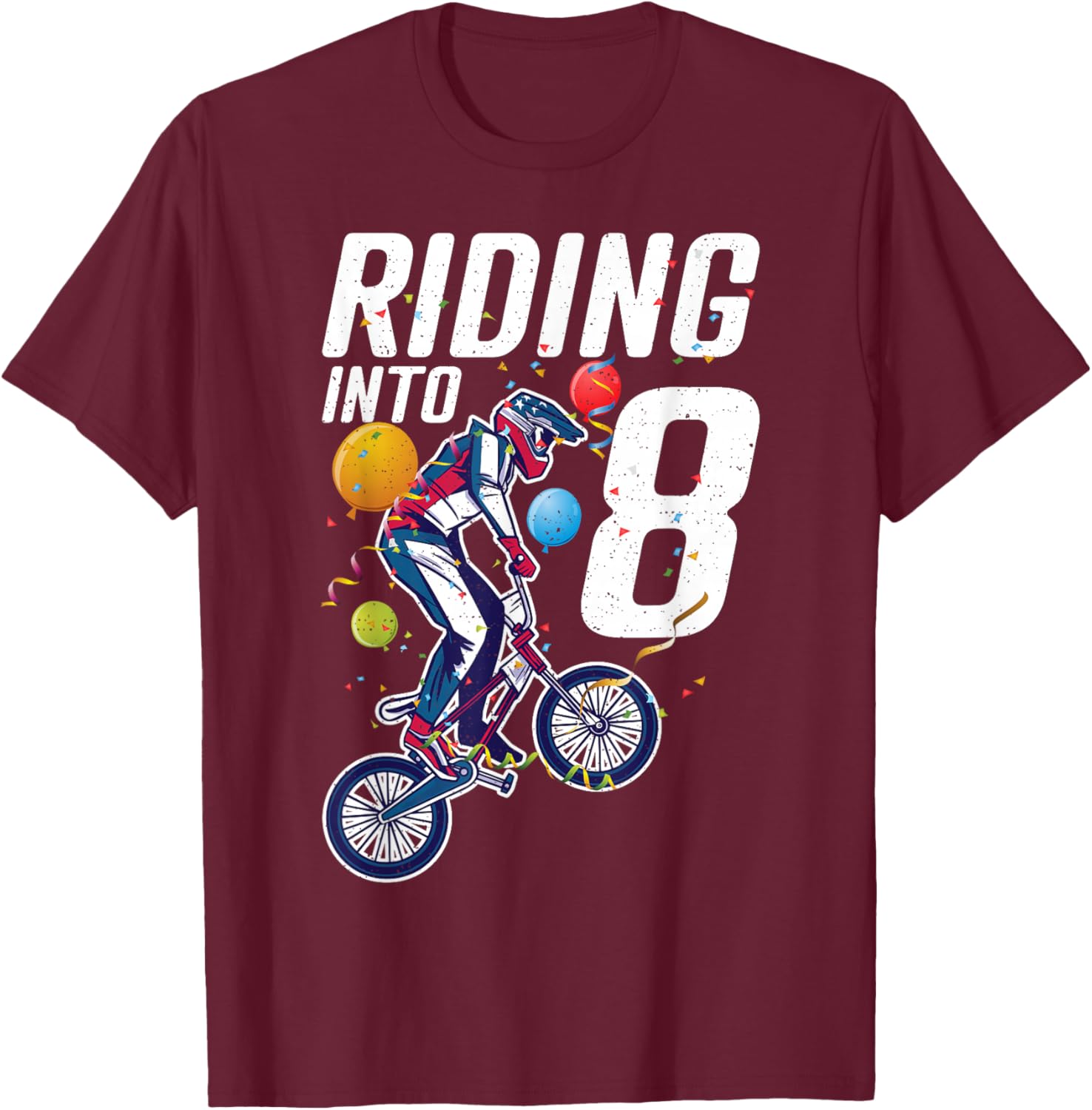Riding into 8 Years BMX Bike 8 Birthday T-Shirt - T-Shirt | Maroon