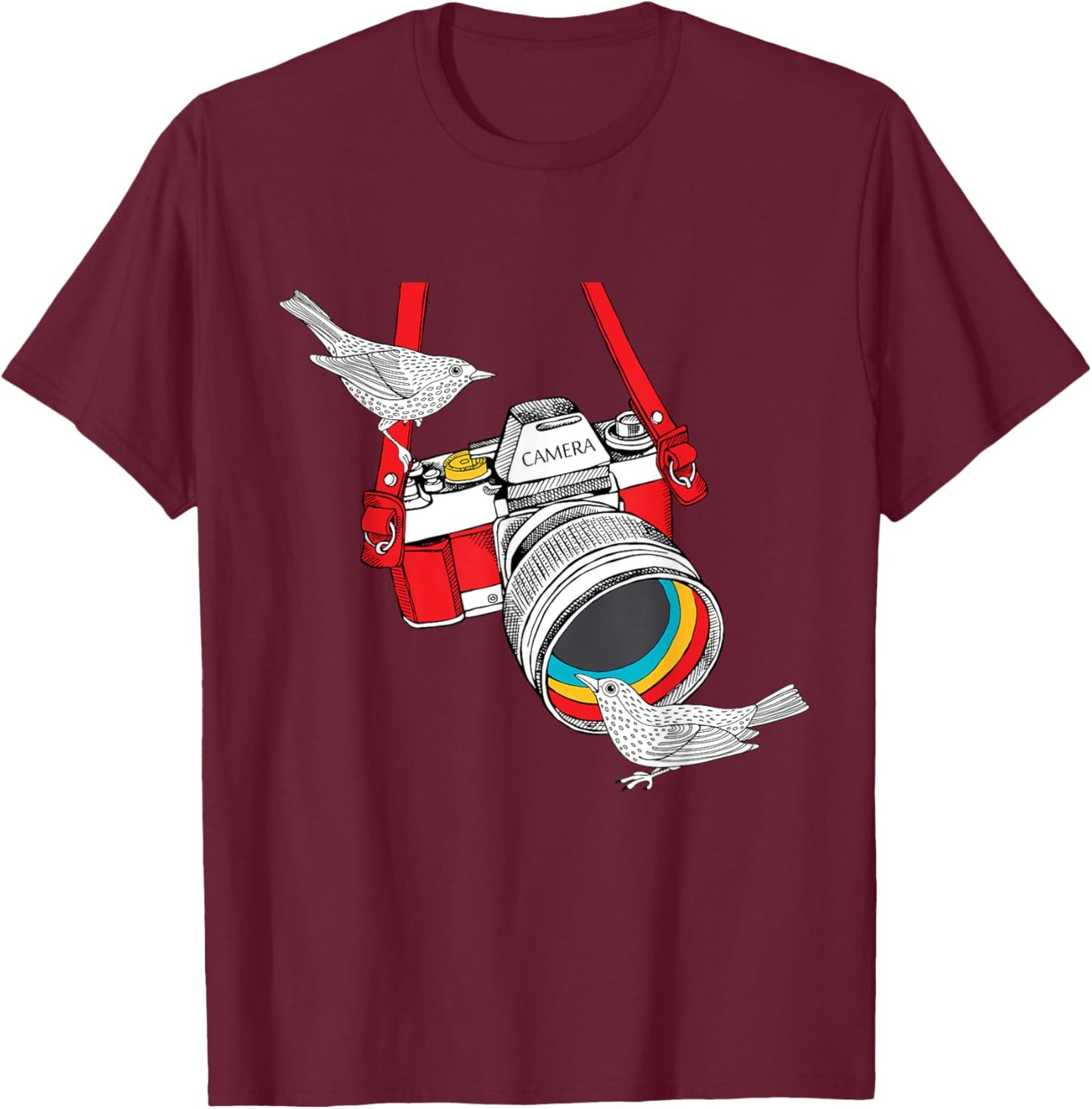 Birdology a Bird on a Vintage Camera for Bird Photographer T-Shirt - T-Shirt | Maroon