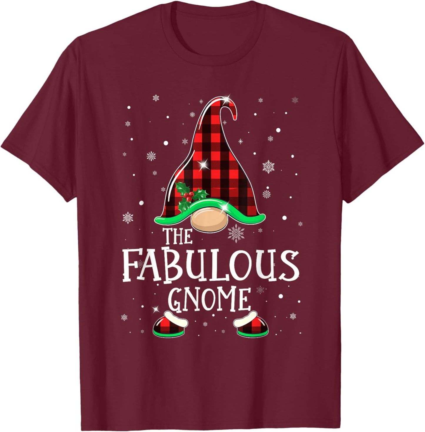 Funny FABULOUS Gnome Buffalo Plaid Matching Christmas Pajama T-Shirt - T-Shirt | Maroon