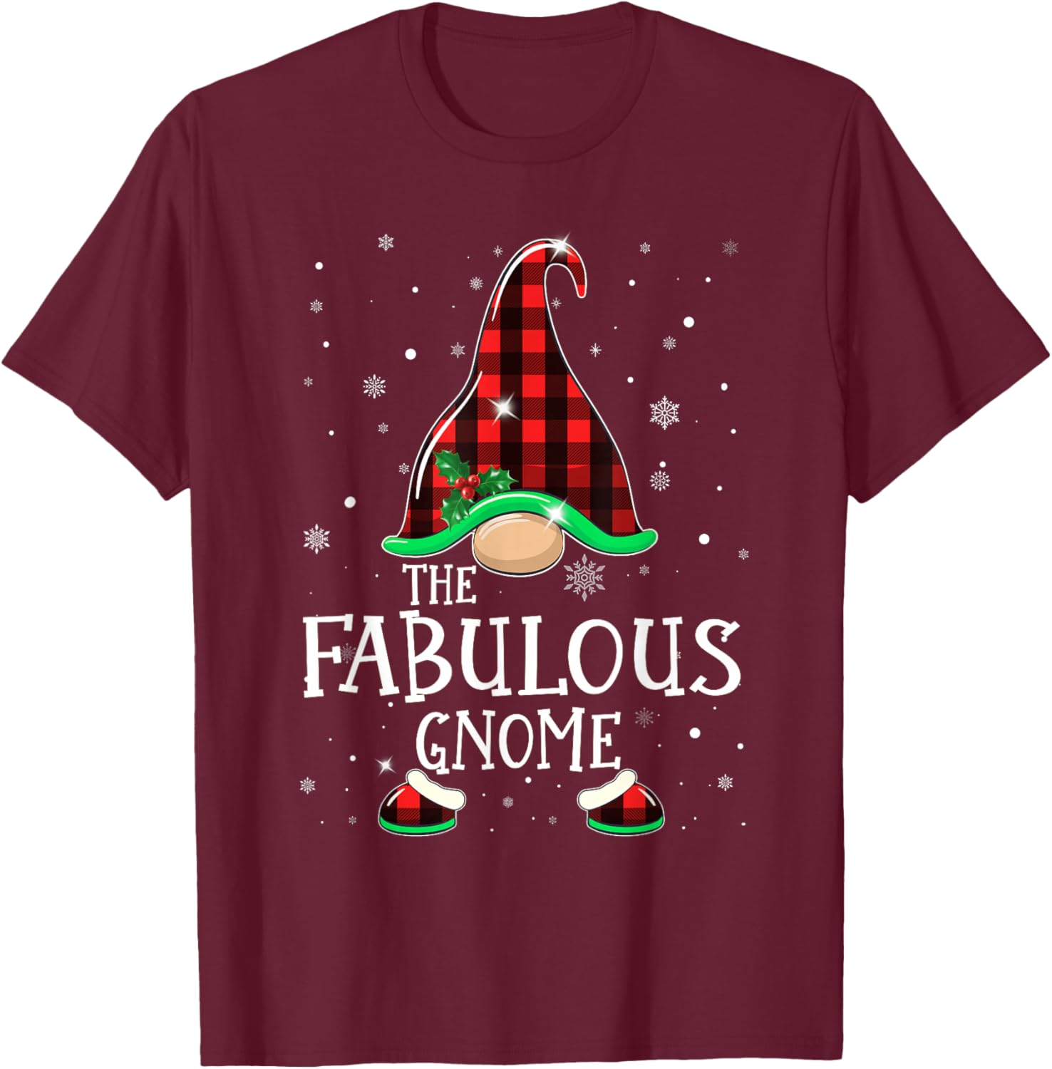 Funny FABULOUS Gnome Buffalo Plaid Matching Christmas Pajama T-Shirt - T-Shirt | Maroon