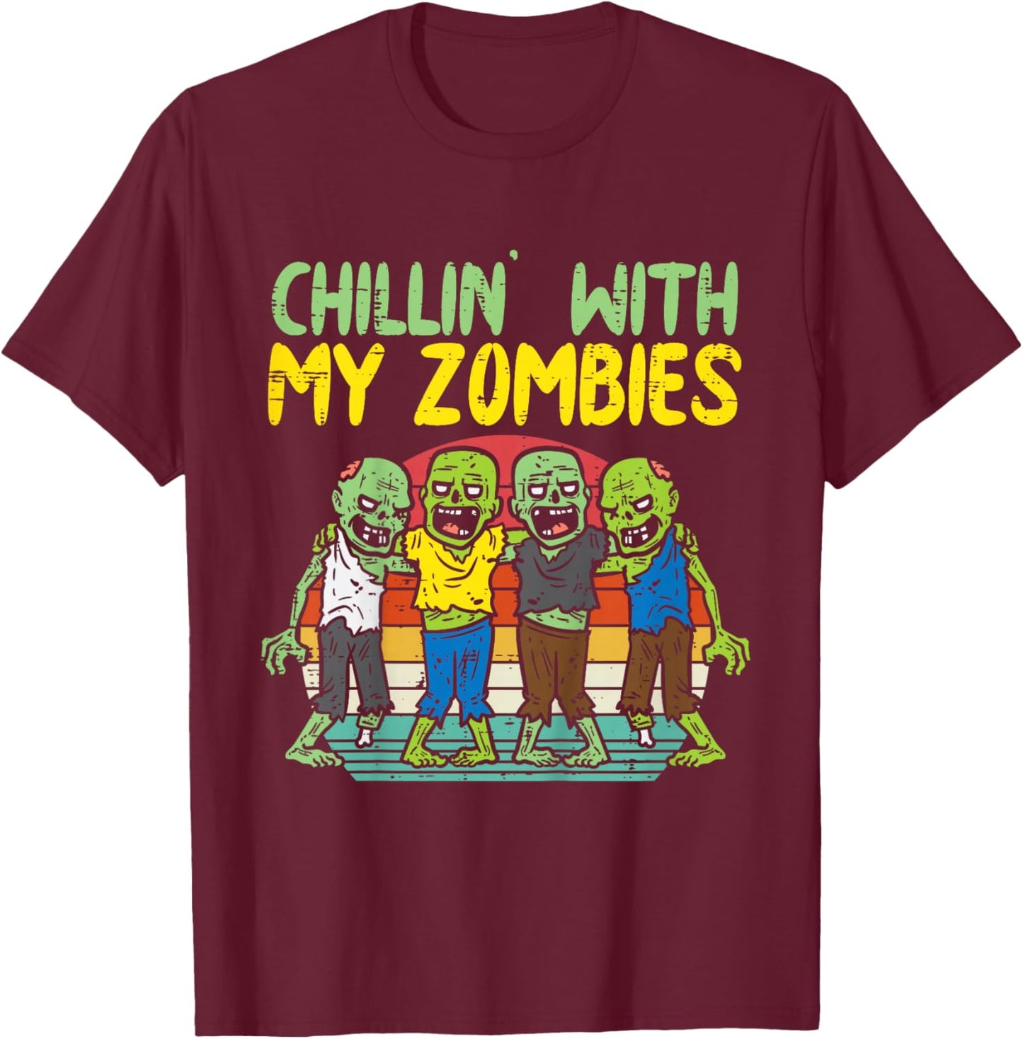 Kids Chillin With My Zombies Group Toddler Boys Halloween Kids T-Shirt - T-Shirt | Maroon