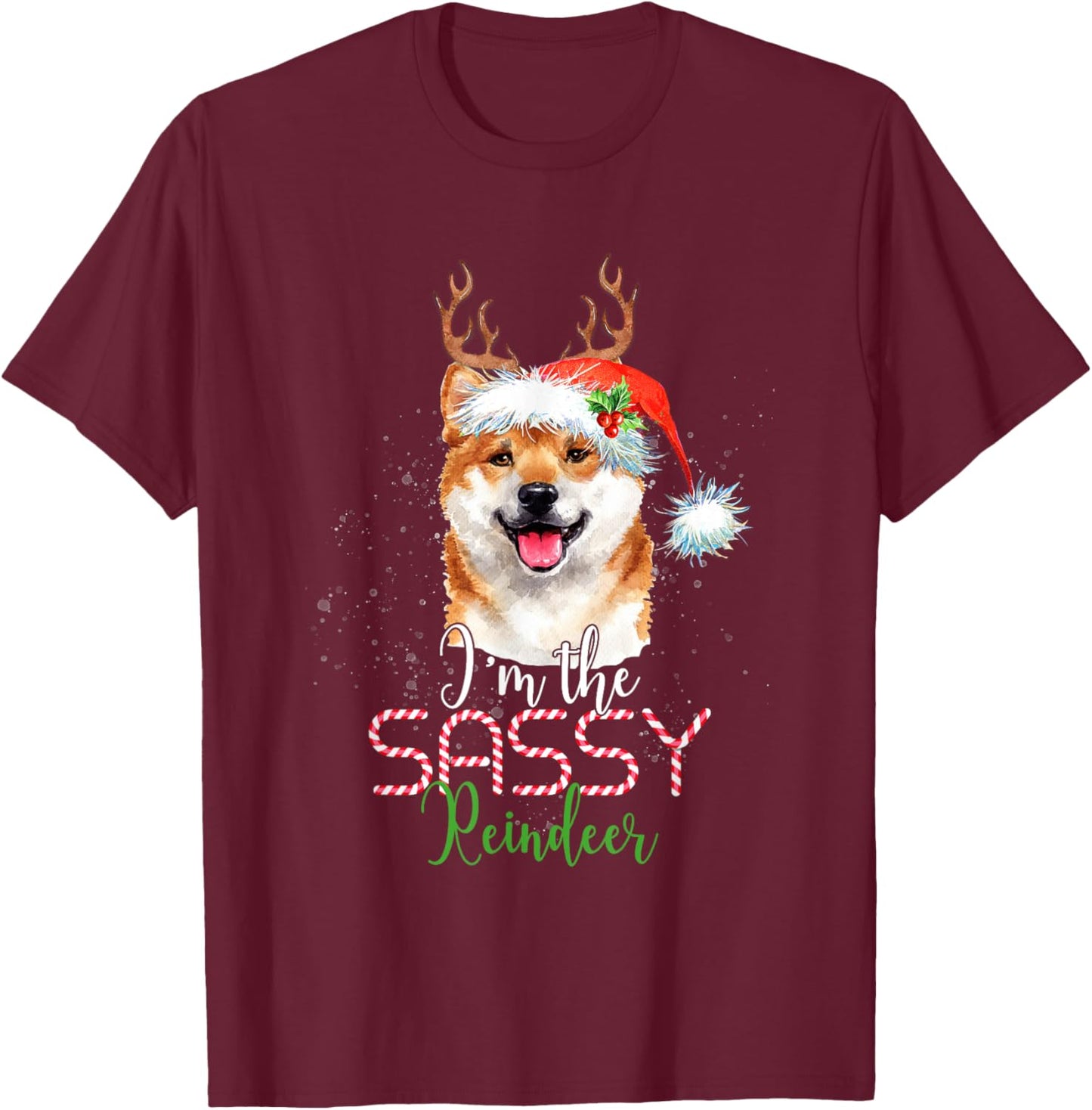 Shiba Inu Christmas I'm The Sassy Reindeer Dog Lover T-Shirt - T-Shirt | Maroon