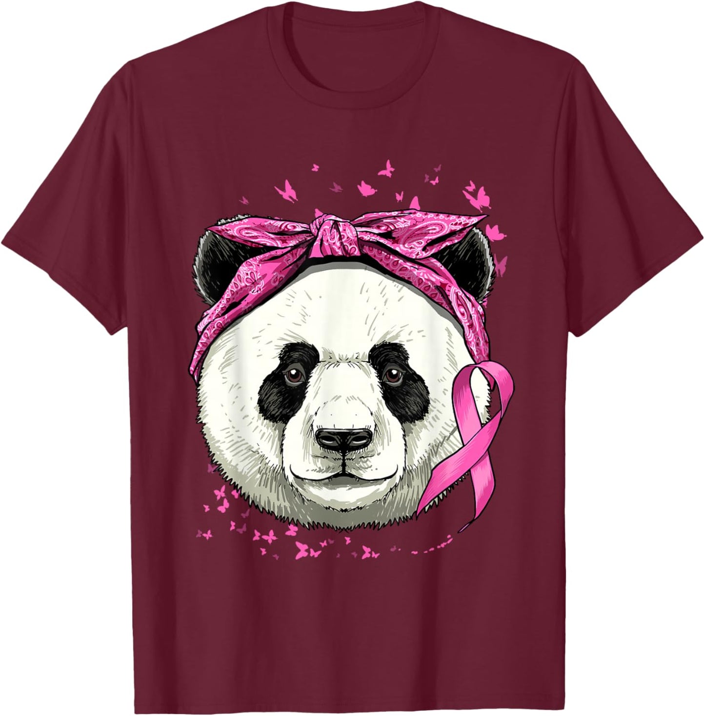 Panda Breast Cancer Awareness Pink Ribbon Cancer Survivor T-Shirt - T-Shirt | Maroon