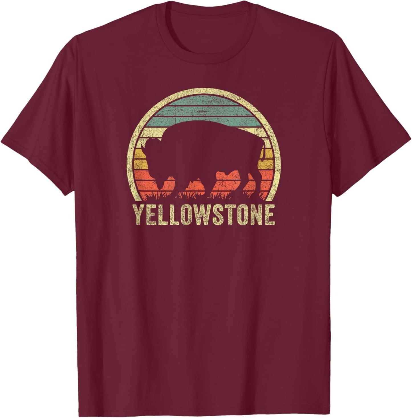 Vintage Yellowstone Buffalo National Park Bison Souvenir T-Shirt - T-Shirt | Maroon
