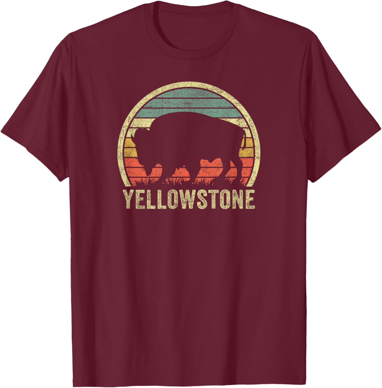 Vintage Yellowstone Buffalo National Park Bison Souvenir T-Shirt - T-Shirt | Maroon