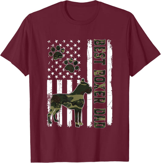 American Flag Best Boxer Dad Ever Dog Dad T-Shirt - T-Shirt | Maroon