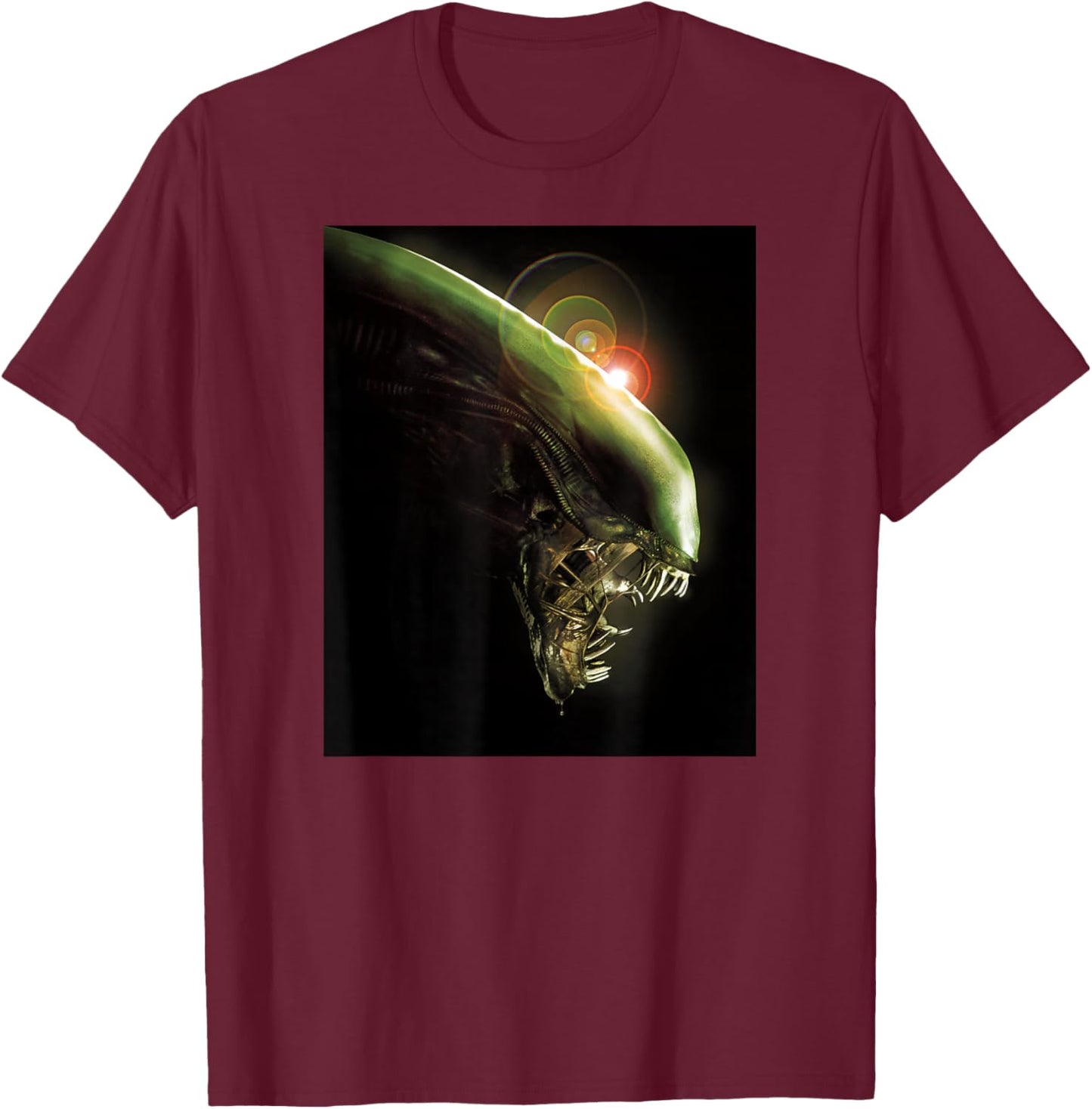Alien Xenomorph Lens Flare T-Shirt - T-Shirt | Maroon