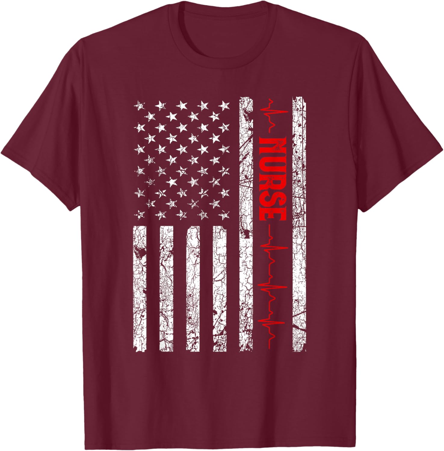 USA Flag Nurse Vintage Patriotic Nurse American Flag - Women's Classic Fit Black Short Sleeve - Small T-Shirt - T-Shirt | Maroon