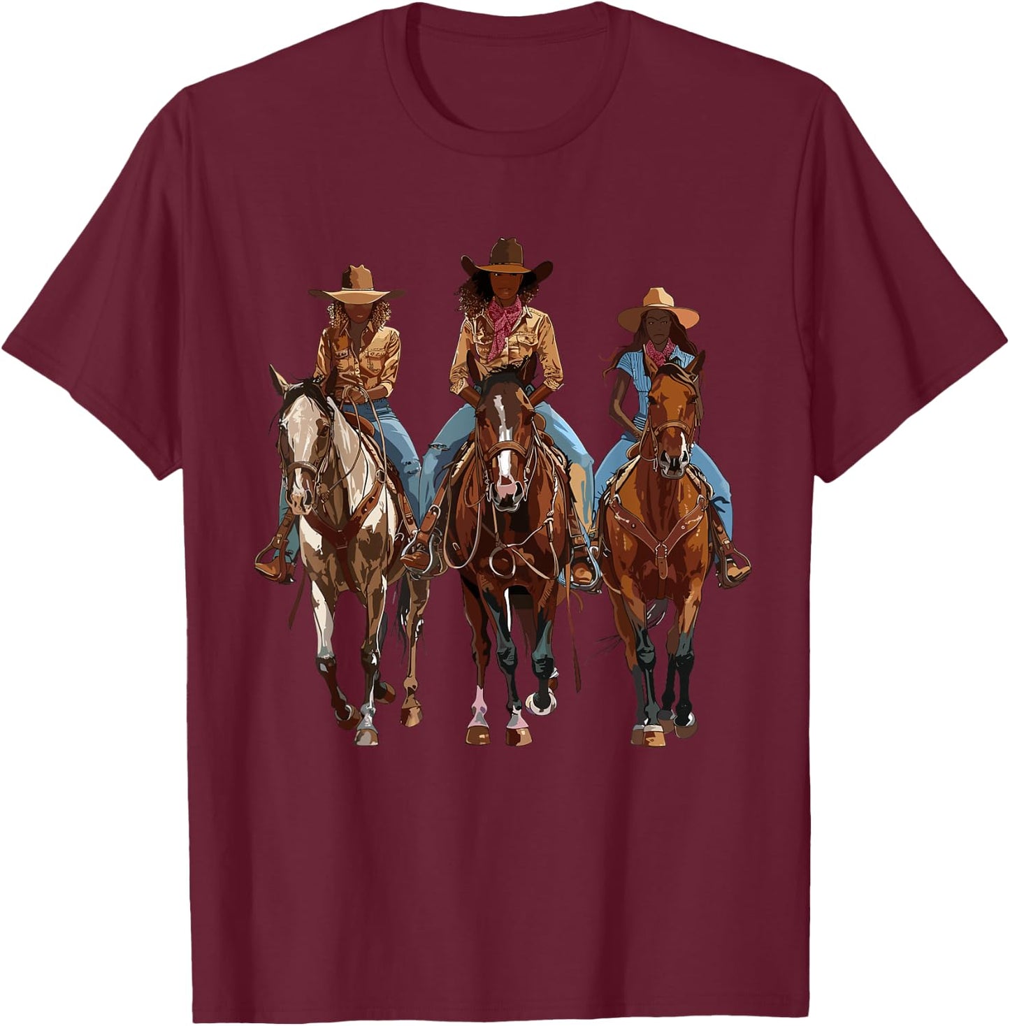 Black African American Cowgirl Western Country Texas Rodeo T-Shirt - T-Shirt | Maroon