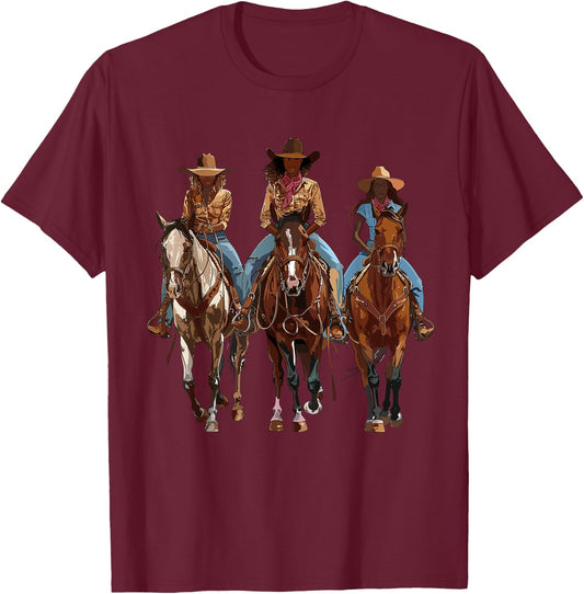 Black African American Cowgirl Western Country Texas Rodeo T-Shirt - T-Shirt | Maroon
