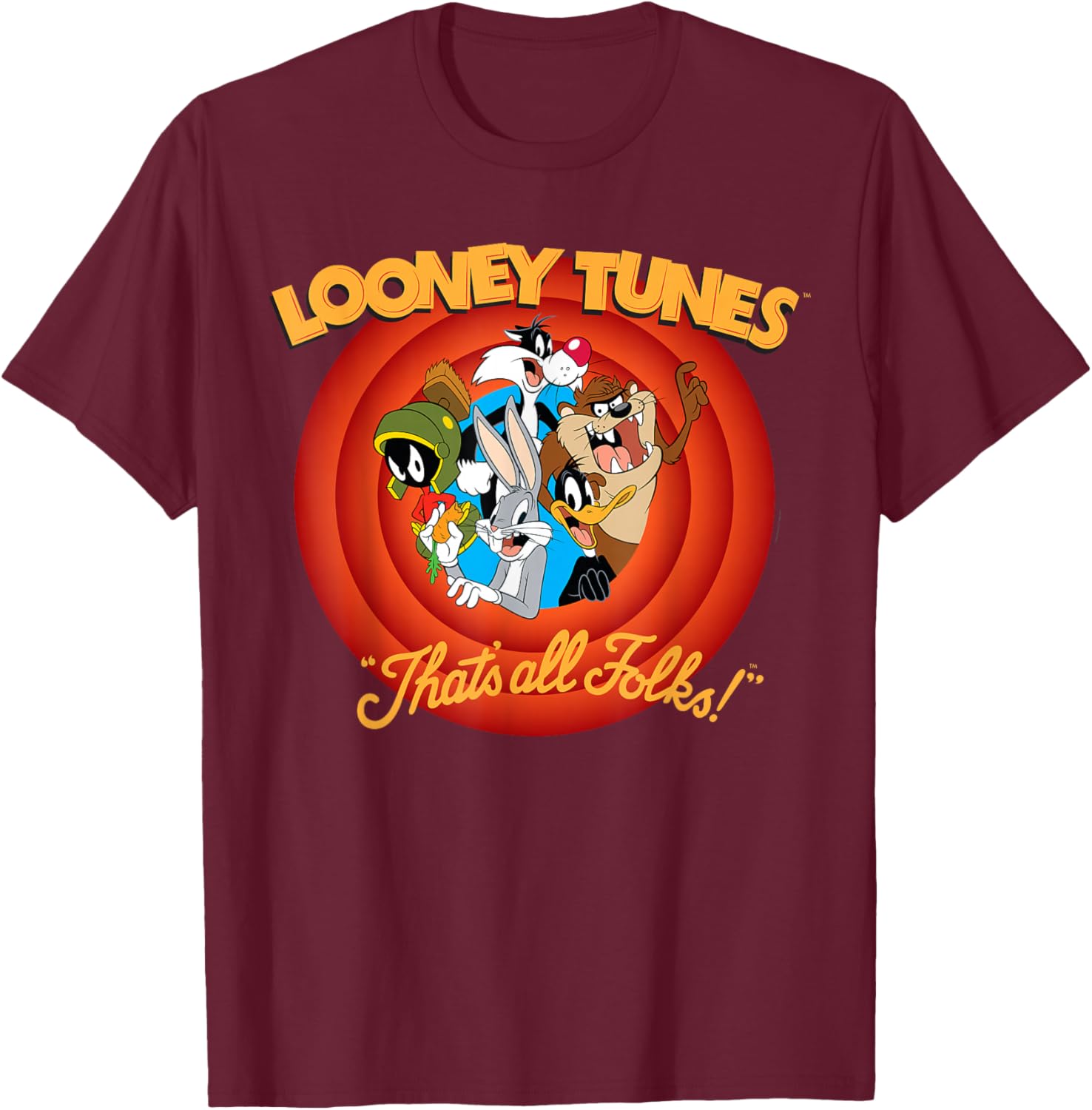 Looney Tunes That's All Folks! Small T-Shirt - T-Shirt | Maroon