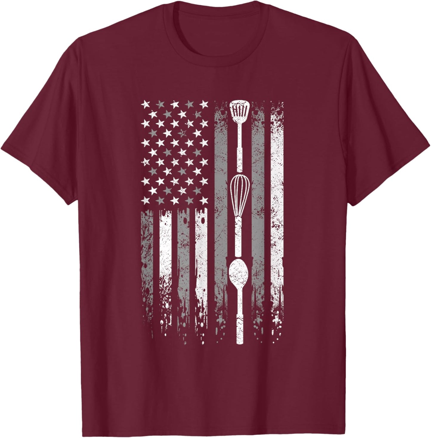 School Cafeteria Amrican Flag - Kitchen Tools Lunch Lady T-Shirt - T-Shirt | Maroon